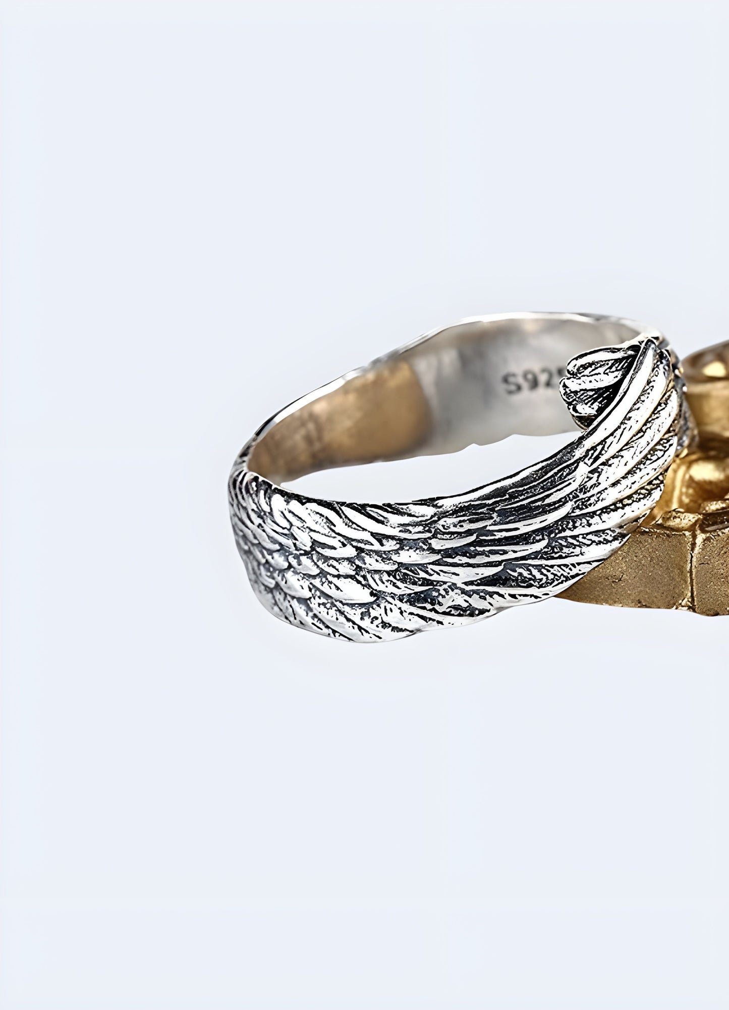 Front view of the angel feather ring, highlighting its decorative feather details Canada.