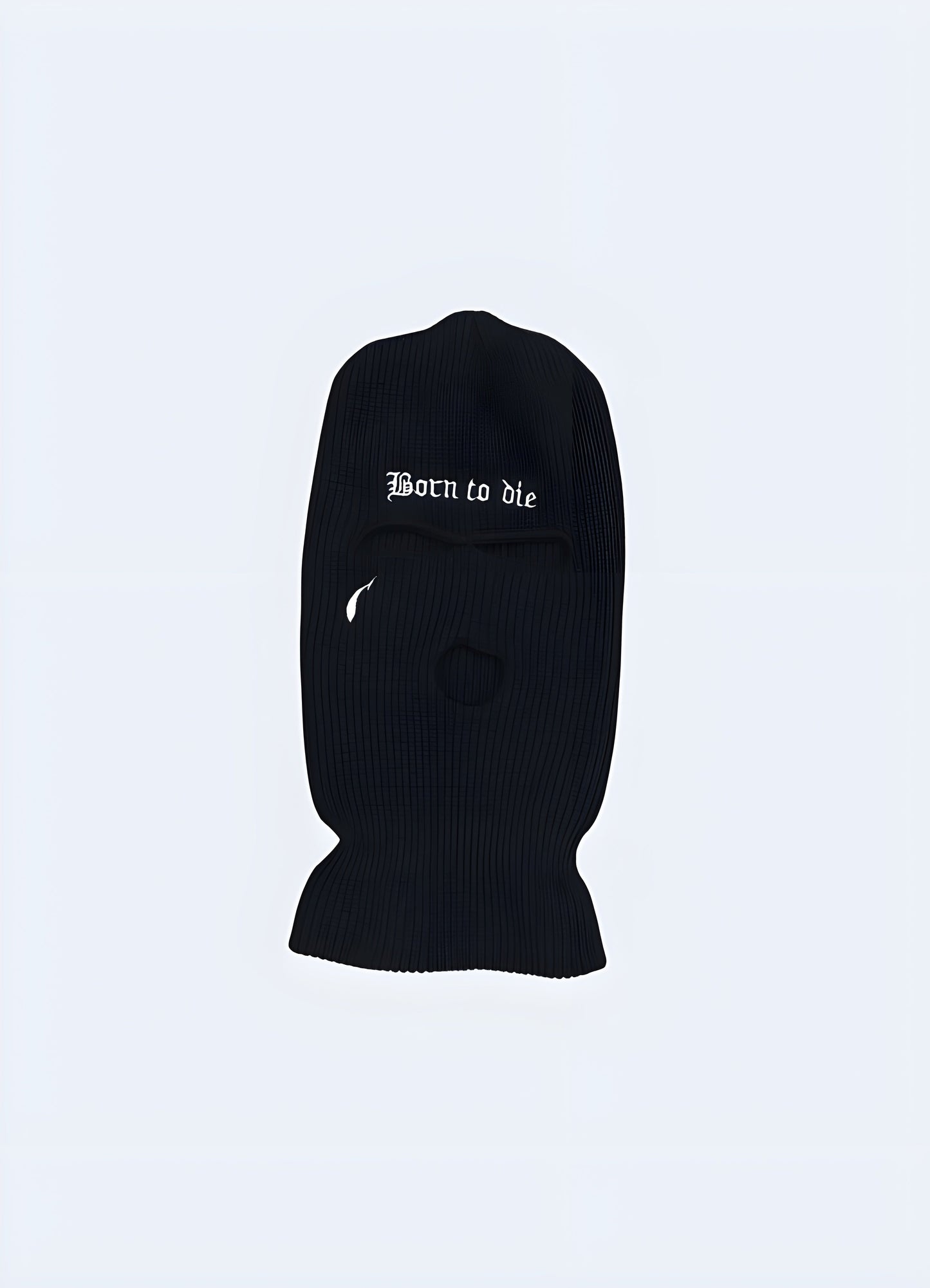 Front view of a model wearing a balaclava, covering the entire head and neck with openings for the eyes and mouth.