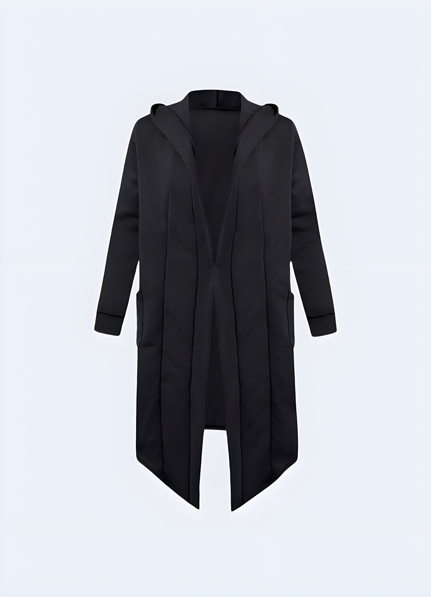 Front view of an batwing cape poncho coat, showcasing its unique silhouette and edgy aesthetics, ideal for making a bold statement in the Canada urban scene.