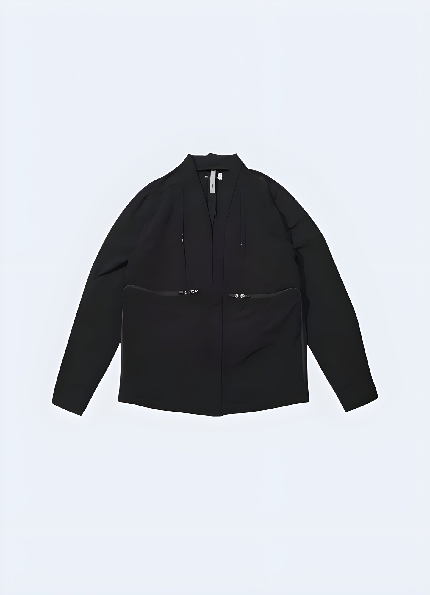 Front view of a model wearing a black kimono jacket, highlighting the versatile design and high-quality materials, suitable for the canada fashion-forward individual looking to incorporate Japanese-inspired elements into their wardrobe.