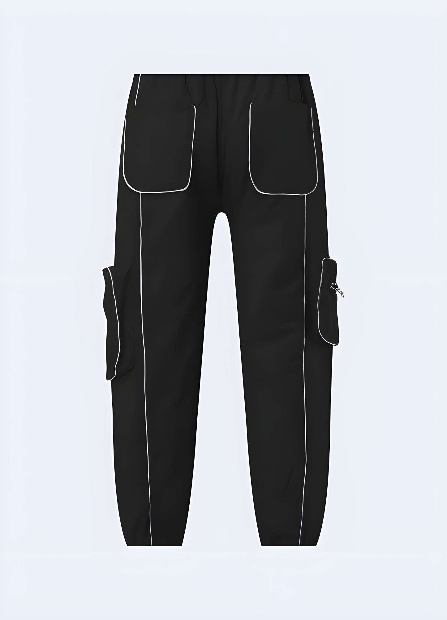Black reflective cargo pants – Back view | Men's techwear streetwear trousers with reflective details for urban and cyberpunk fashion – Durable and stylish design.
