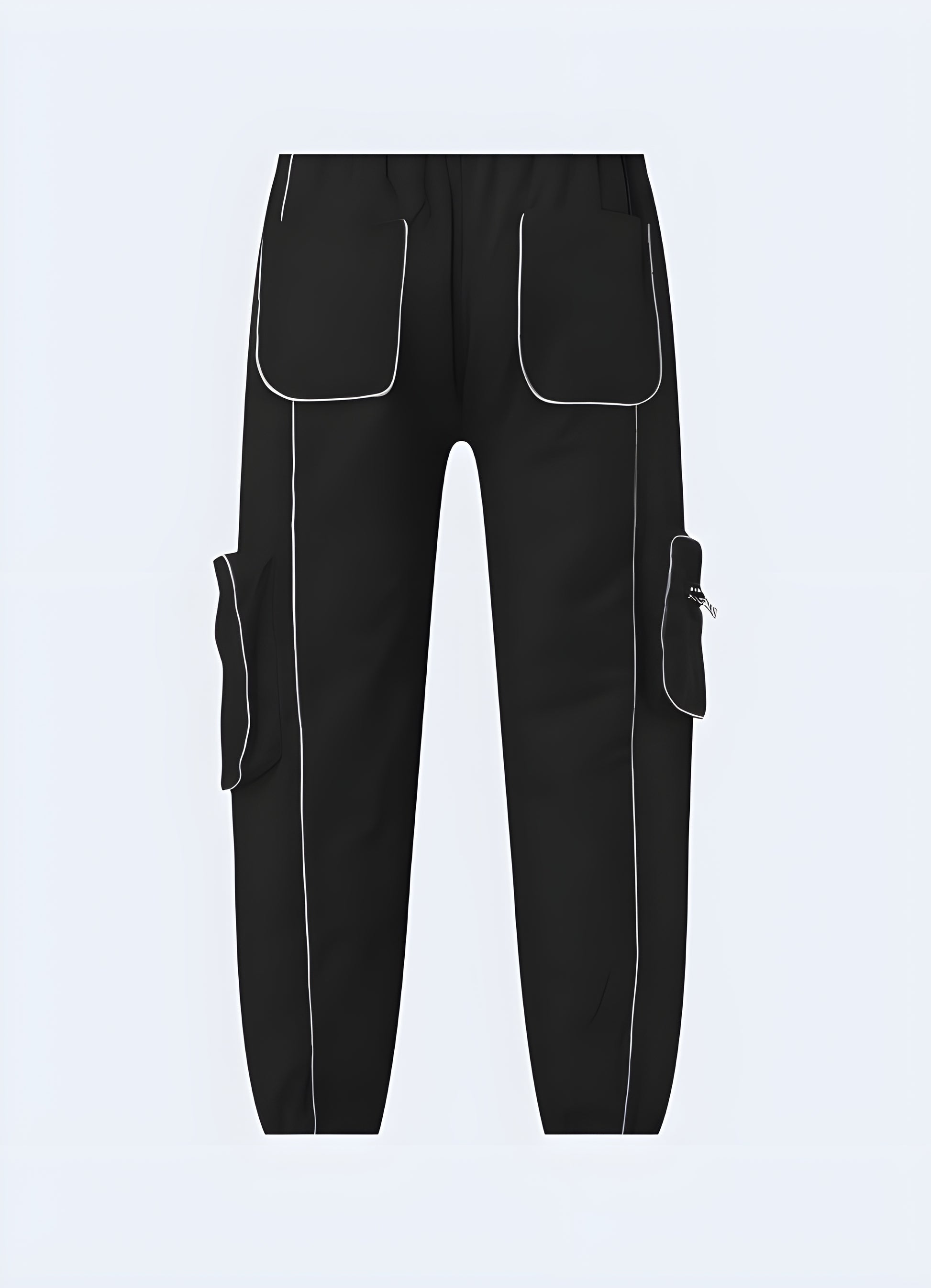 Black reflective cargo pants – Back view | Men's techwear streetwear trousers with reflective details for urban and cyberpunk fashion – Durable and stylish design.