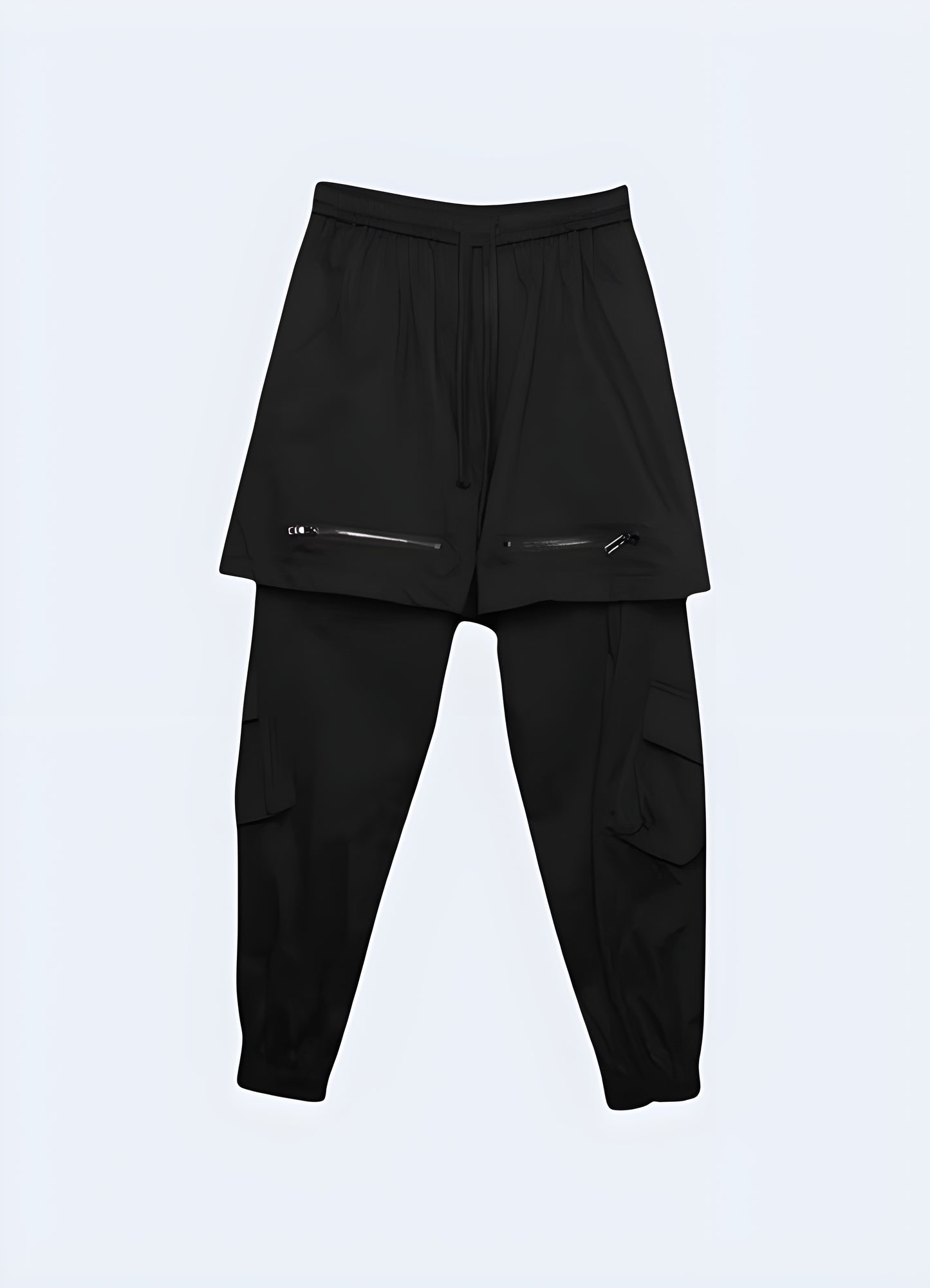 Front view of striking cybergoth short pants showcasing their bold style and attention-grabbing details, available for purchase in Canada.