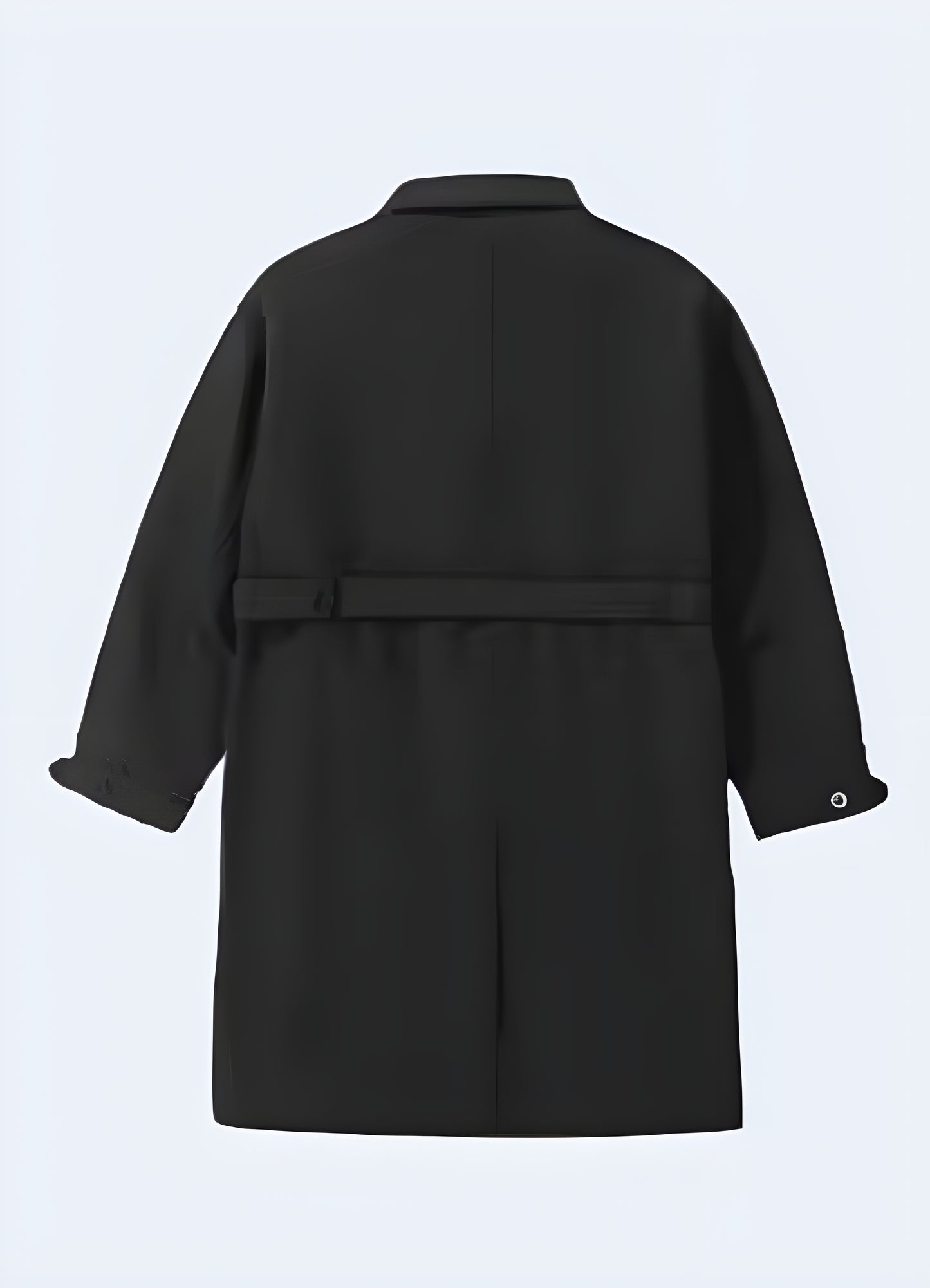 Back view of a man wearing a cyberpunk futuristic jacket, showcasing its unique silhouette, high-tech details, and edgy appeal, perfect for style-conscious Canada consumers seeking a bold statement piece.