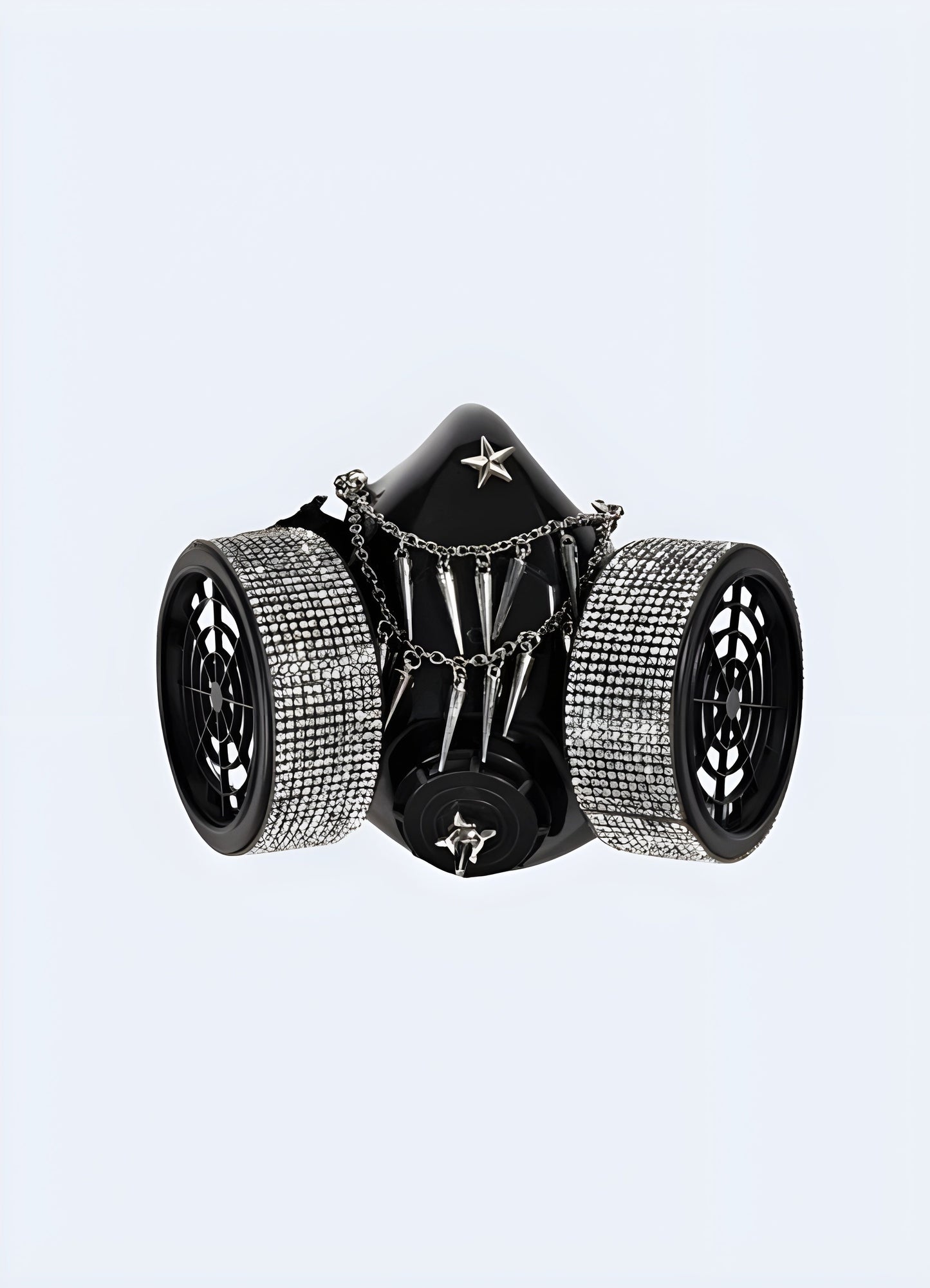The mask features angular lines and a metallic finish, designed to cover the lower half of the face Canada.