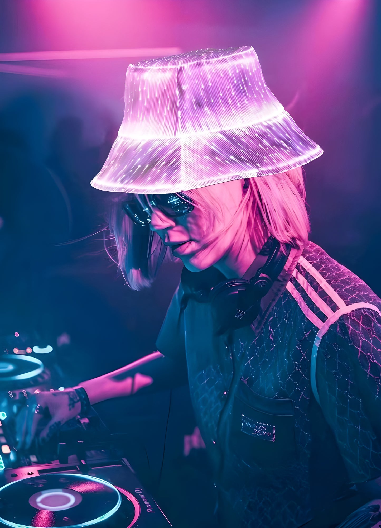 This black illuminated yberpunk bucket hat fuses futuristic style with everyday comfort—an essential accessory for bold streetwear looks.