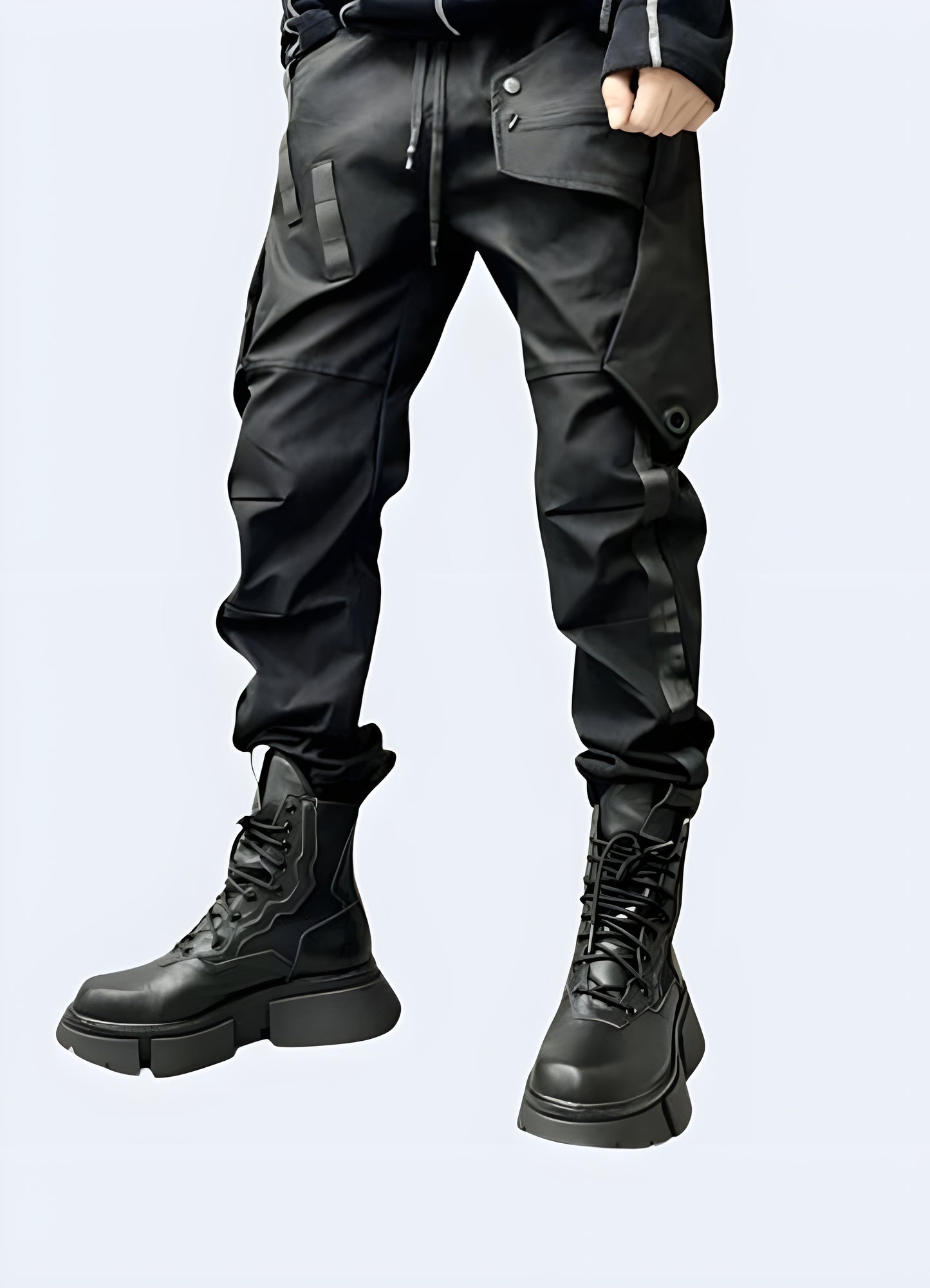 Futuristic cyberpunk pants featuring edgy design elements and cutting-edge materials, now available in Canada.
