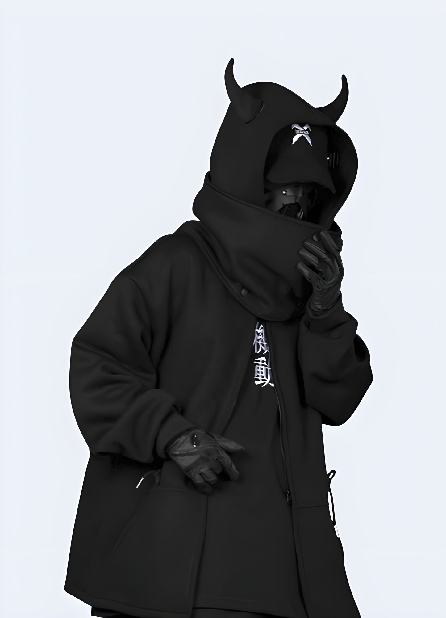 Devil horn hoodie side and front view available in Canada, offering a comprehensive look at its design and features.