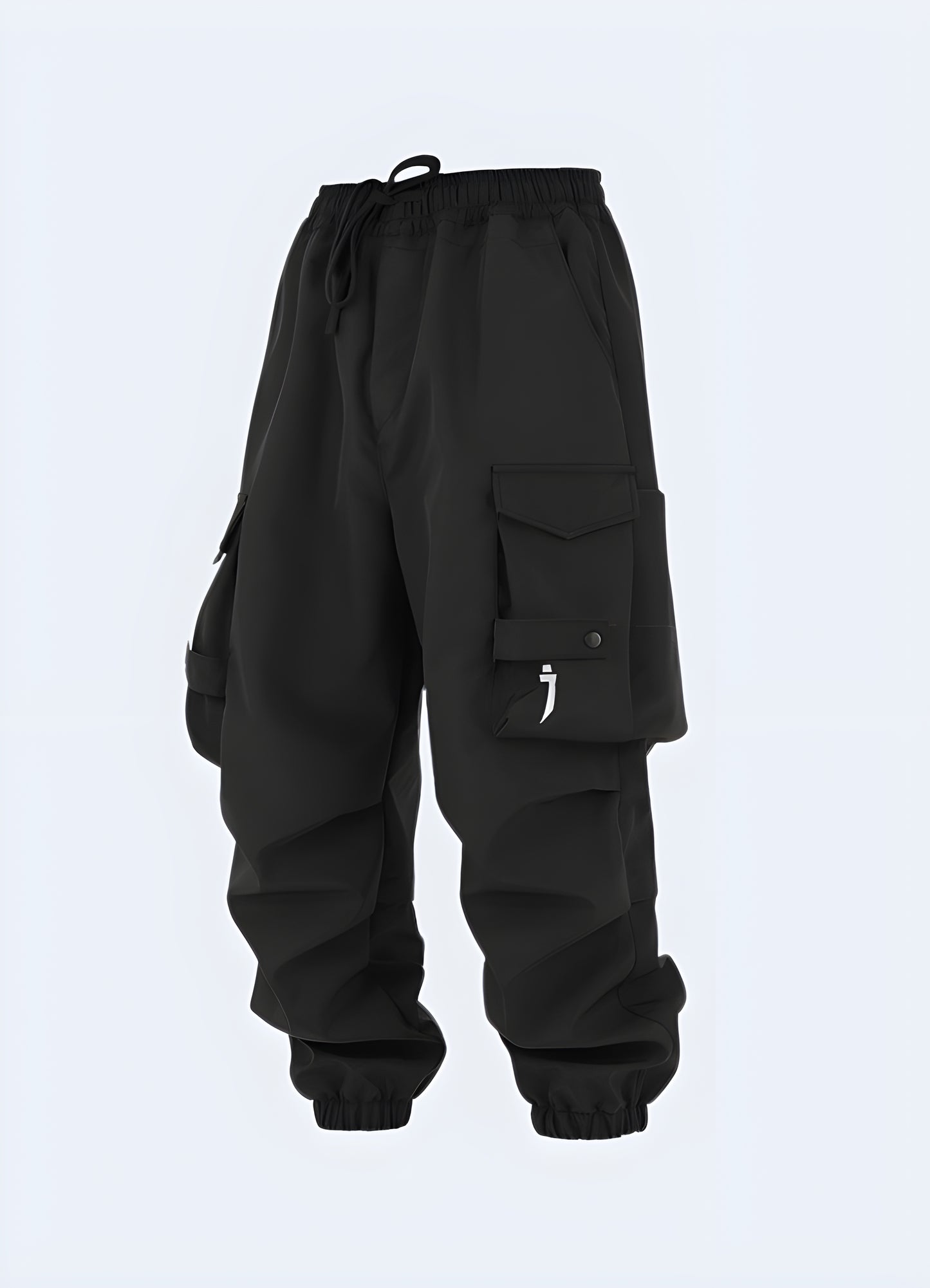 Front view of a model wearing techwear ninja pants, showcasing their sleek and contemporary design for fashion-conscious consumers in Canada.