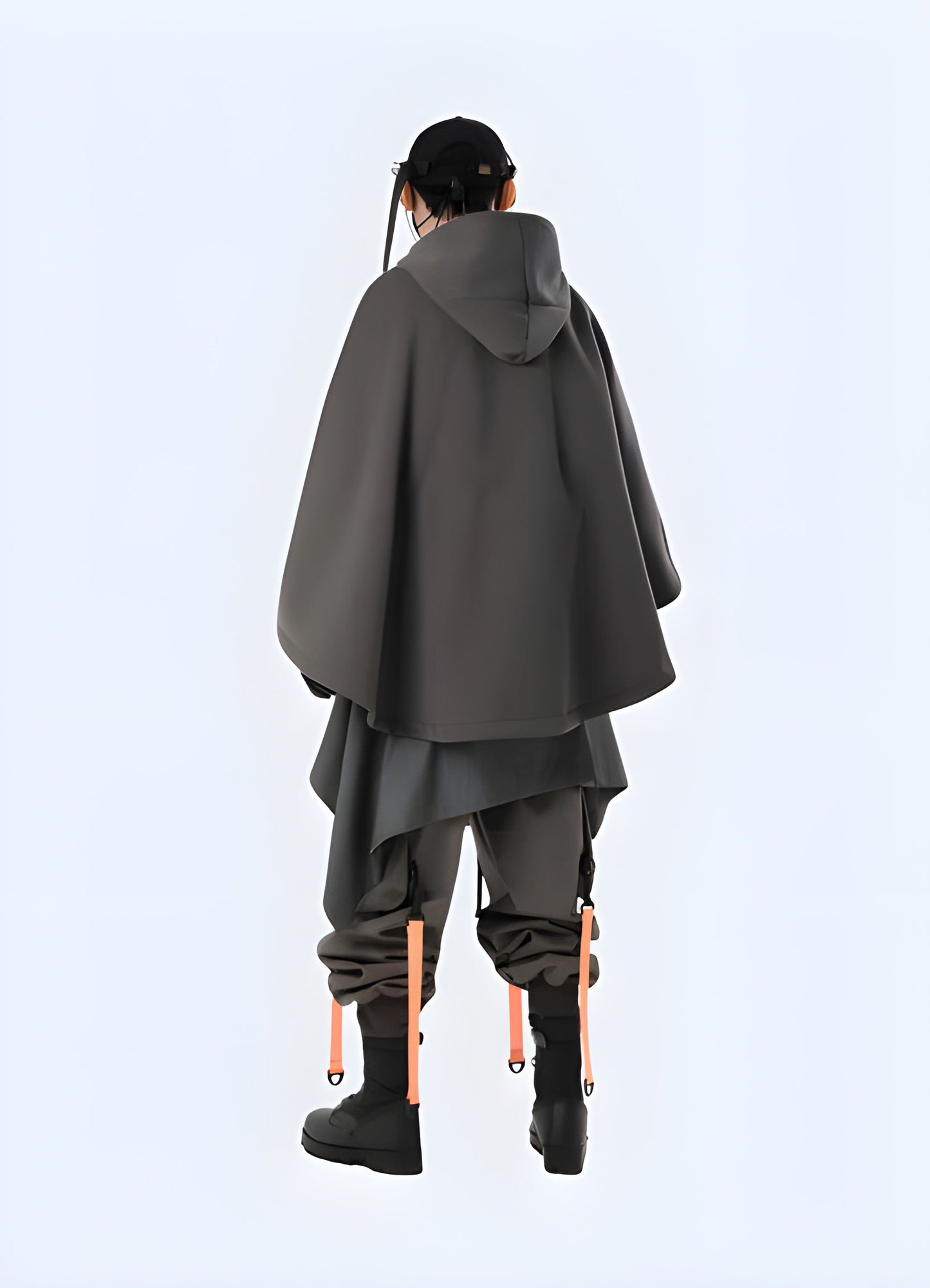 The hoodie is designed to look like a two-piece outfit but is actually a single garment with a cape-like extension.