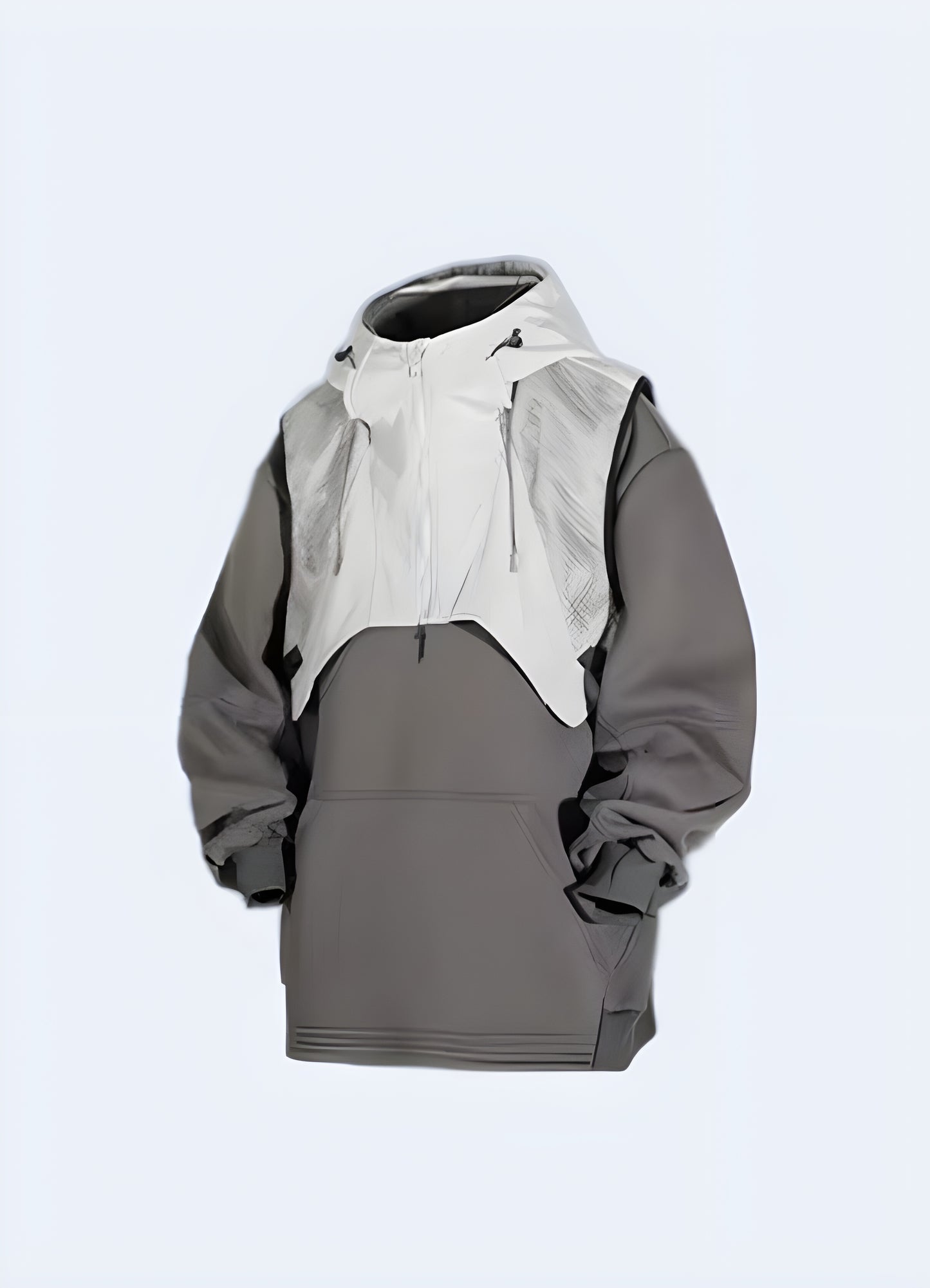 Grey tech fleece hoodie front view available in Canada, showcasing its sleek design and functionality.