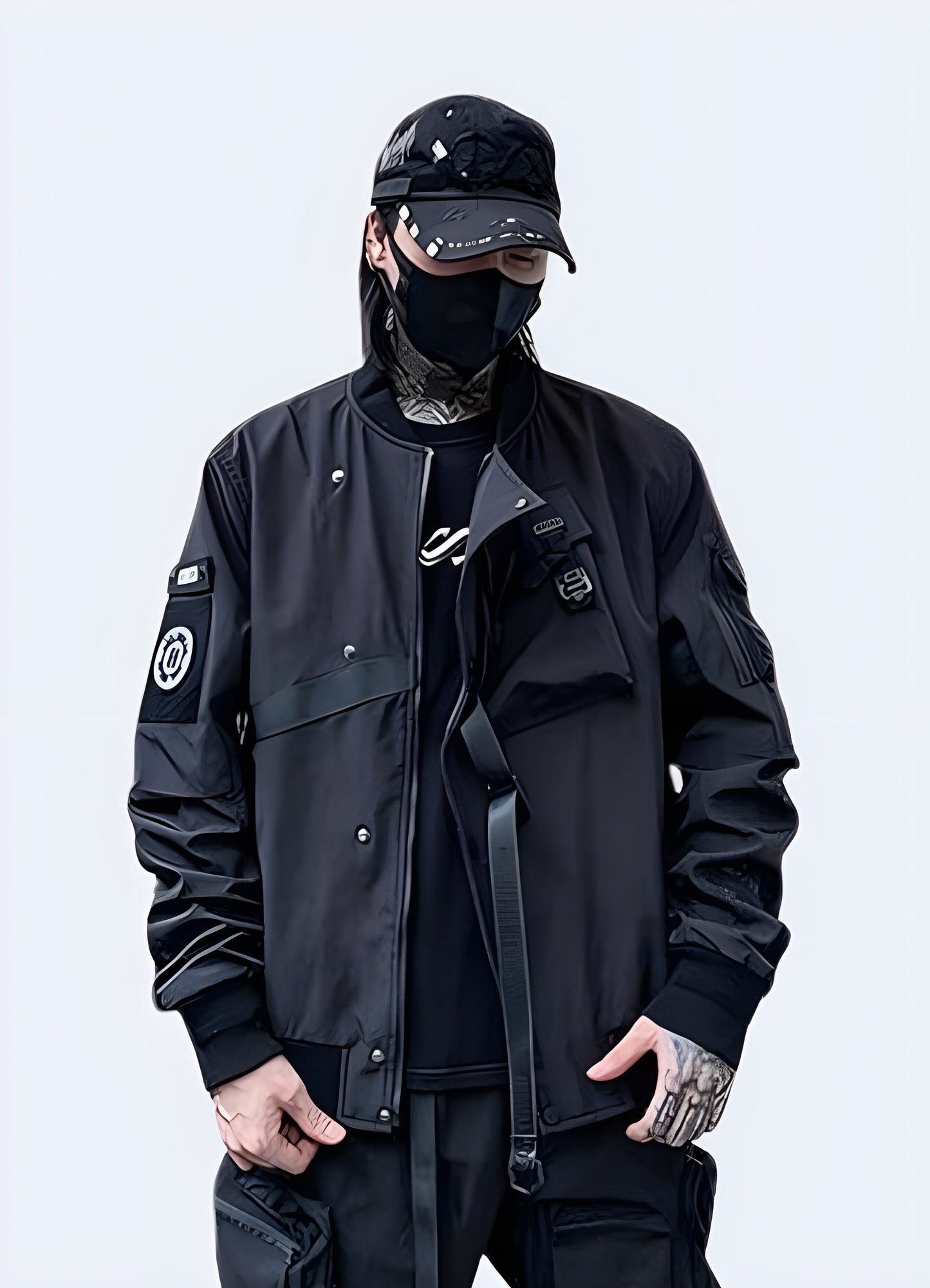 Grim reaper bomber black with a dark, edgy design and unique features, perfect for making a bold fashion statement while navigating Canada's urban landscapes in style and attitude.