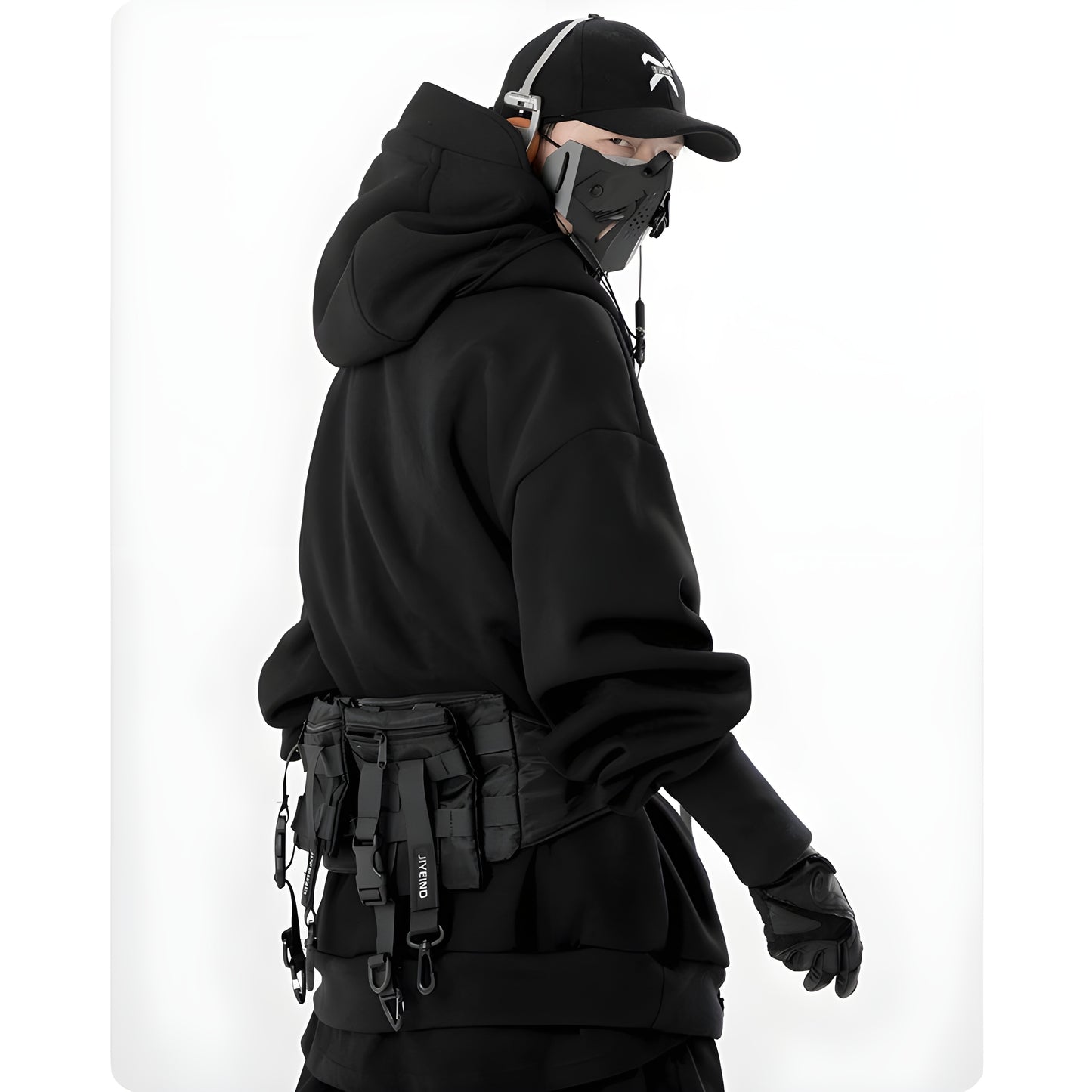 The back shows the unique design and oversized fit, contributing to a trendy and artistic appearance.