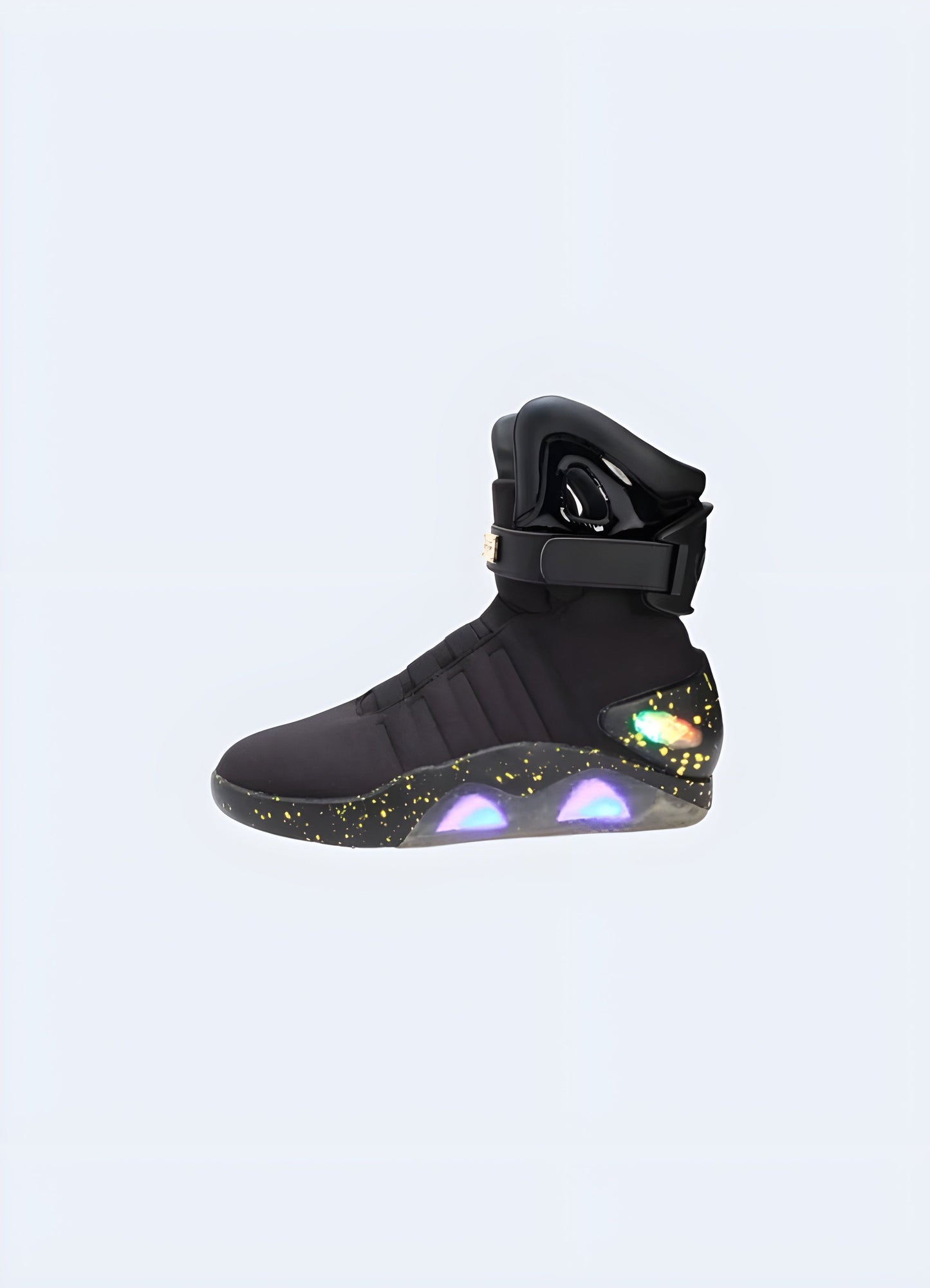 High-top futuristic sneakers side view in the Canada. Sleek and innovative design.