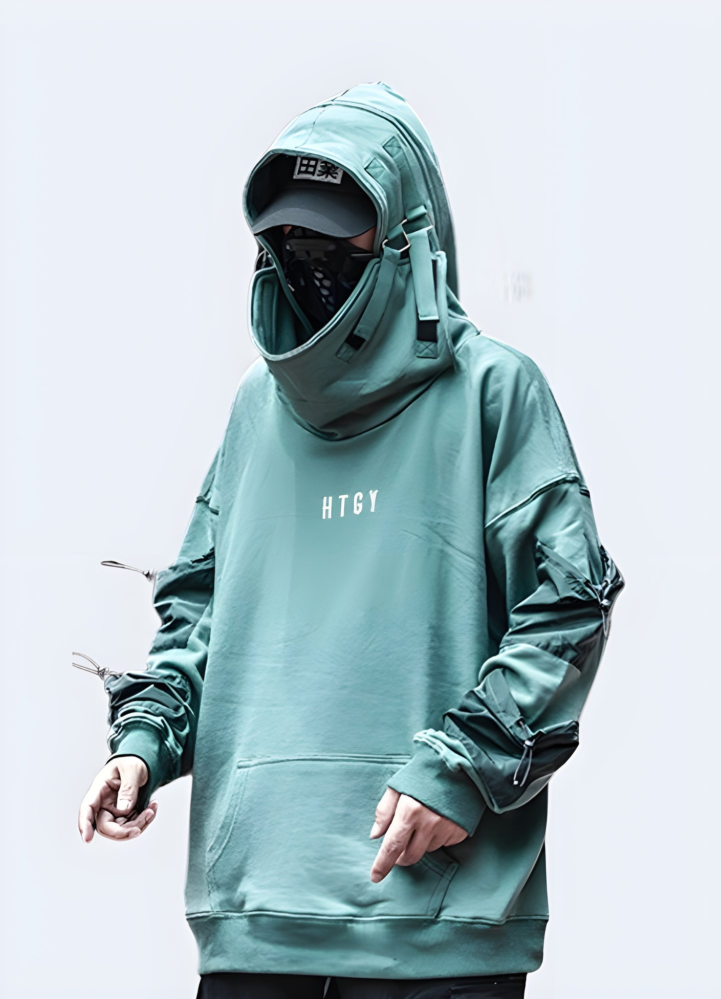 Man wearing HTGY hoodie front and side view in Canada, emphasizing its fit and contemporary style.