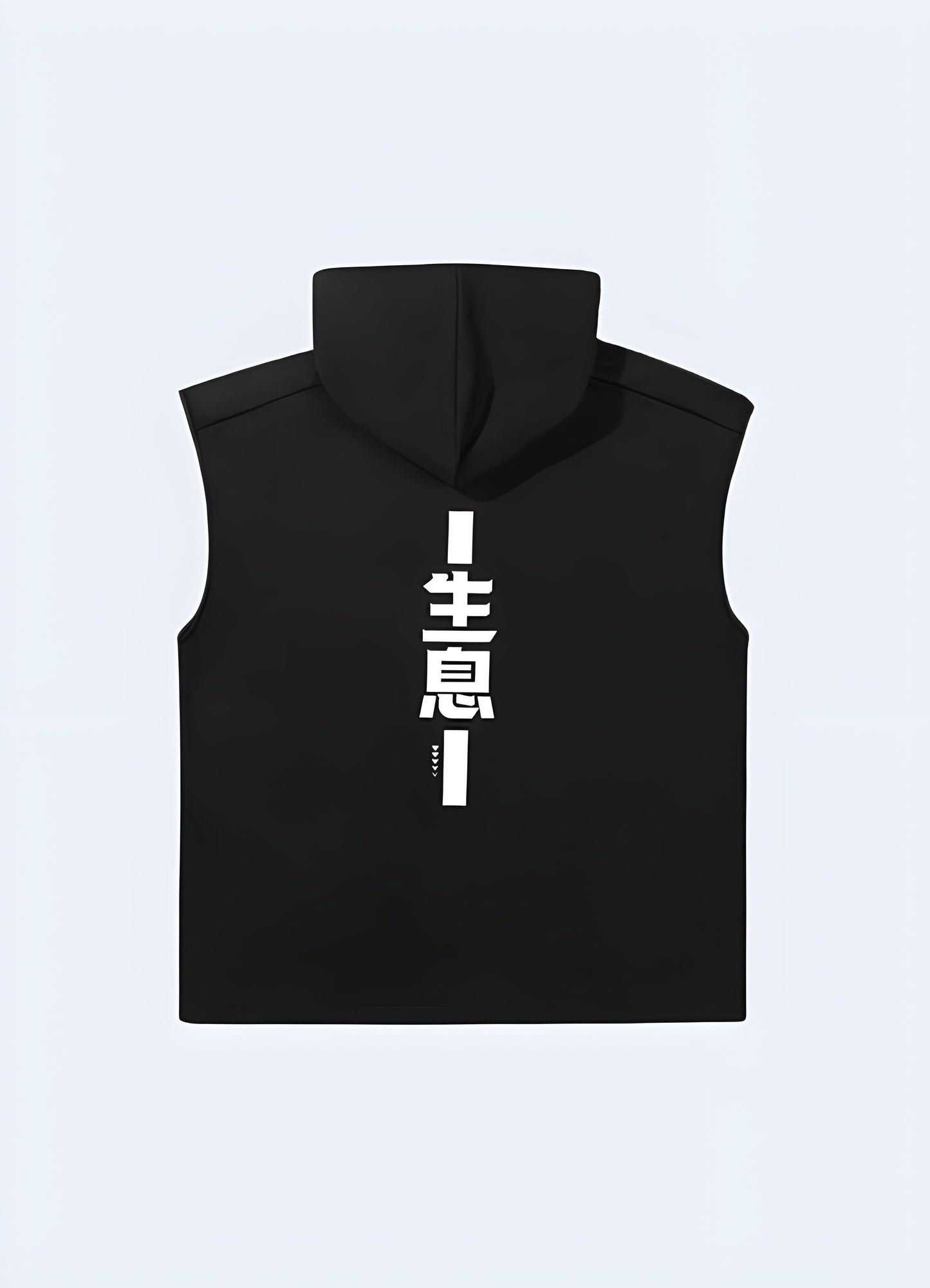 Back view of a Japanese techwear hoodie featuring a clean, streamlined silhouette and distinctive urban style, perfect for fashion-forward individuals.