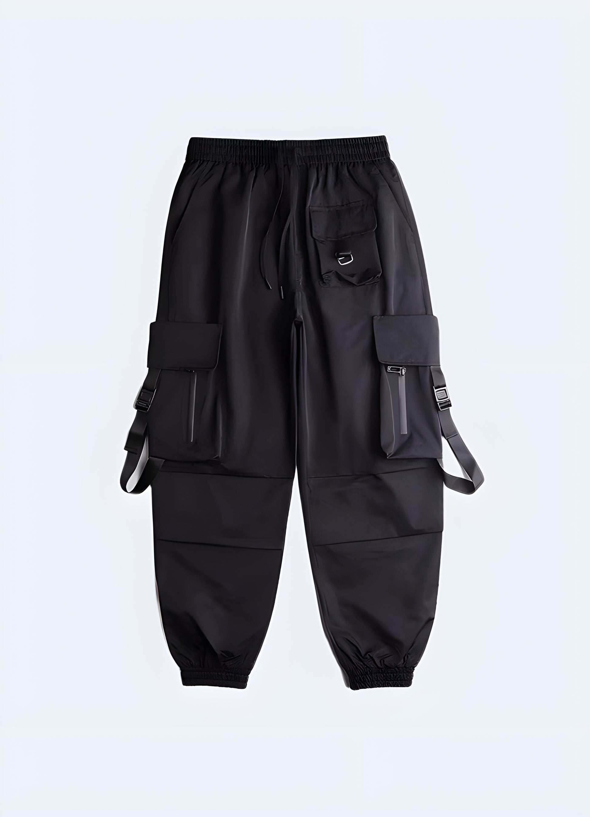 Front view of premium Japanese techwear pants showcasing their sleek lines and innovative features, perfect for style-conscious individuals in Canada.
