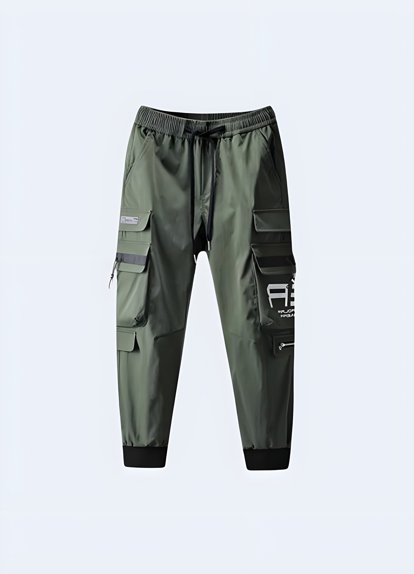 Front view of trendy khaki cargo pants showcasing their streetwear-inspired design and practical features, perfect for fashion-forward individuals in Canada.