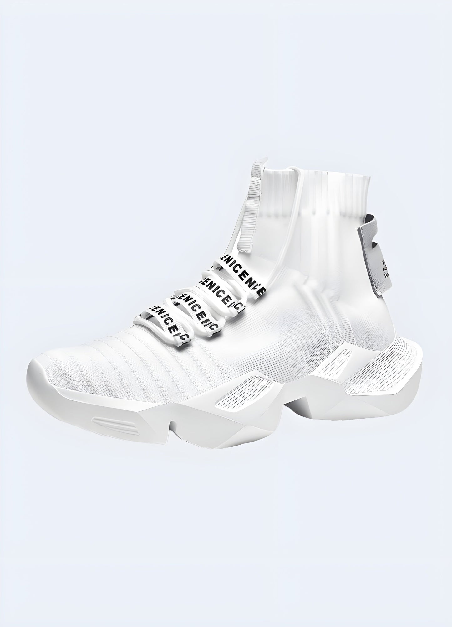 Front and side view of crisp white lightweight techwear sneakers, featuring a minimalist design that appeals to style-conscious Canada individuals.