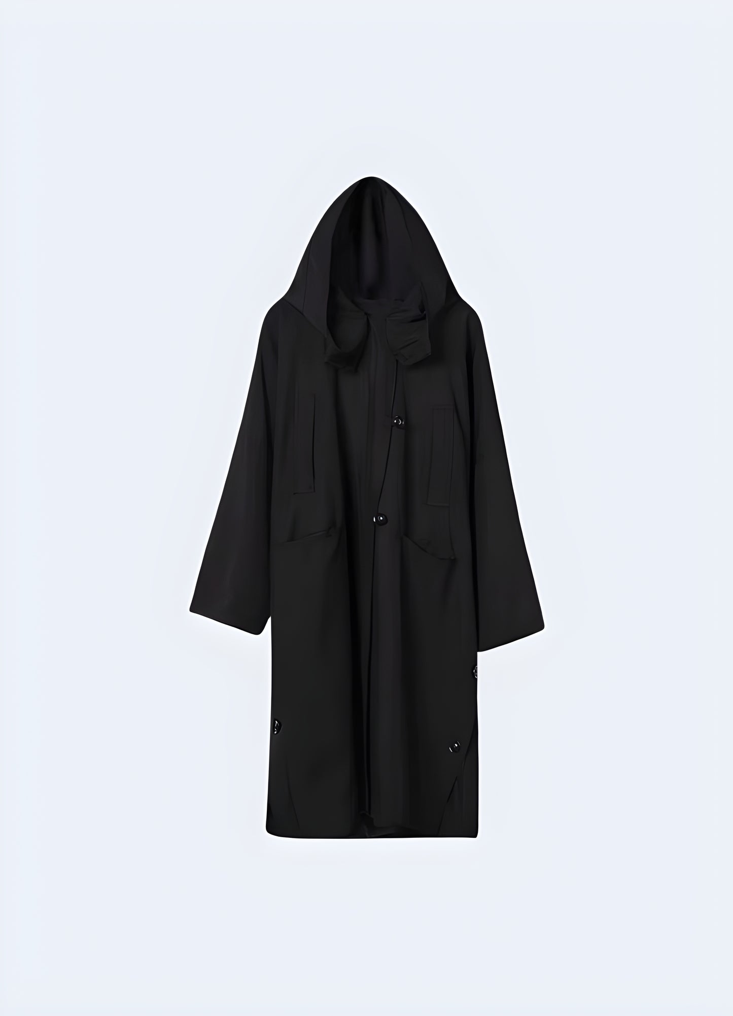 Long black techwear jacket Canada – functional waterproof streetwear coat with minimalist design for men