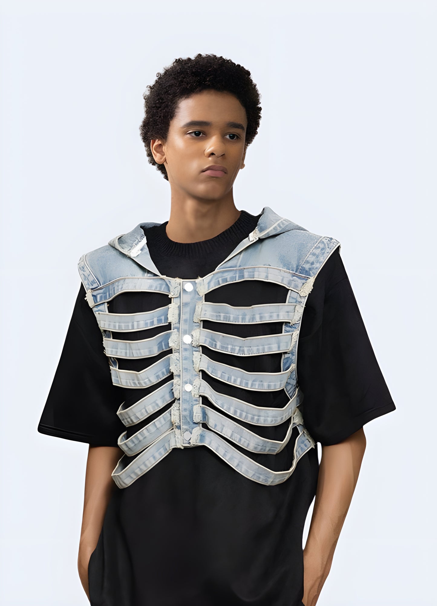 Embrace the cutting-edge fashion with the Aelfric Eden techwear skeleton vest, as showcased by a man in the front view, available in Canada.