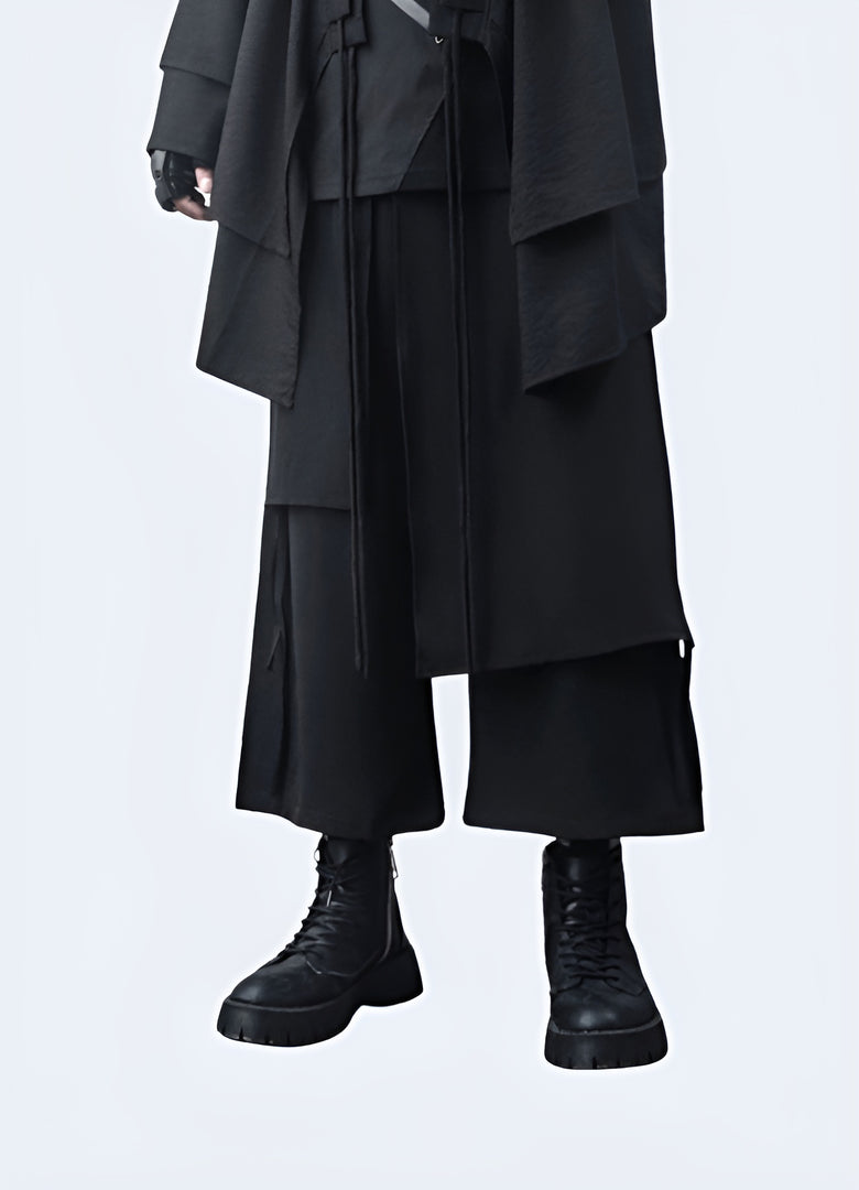 Front view of a man wearing black ninja pants in the Canada, highlighting the iconic look and versatile style suitable for both martial arts training and everyday wear.