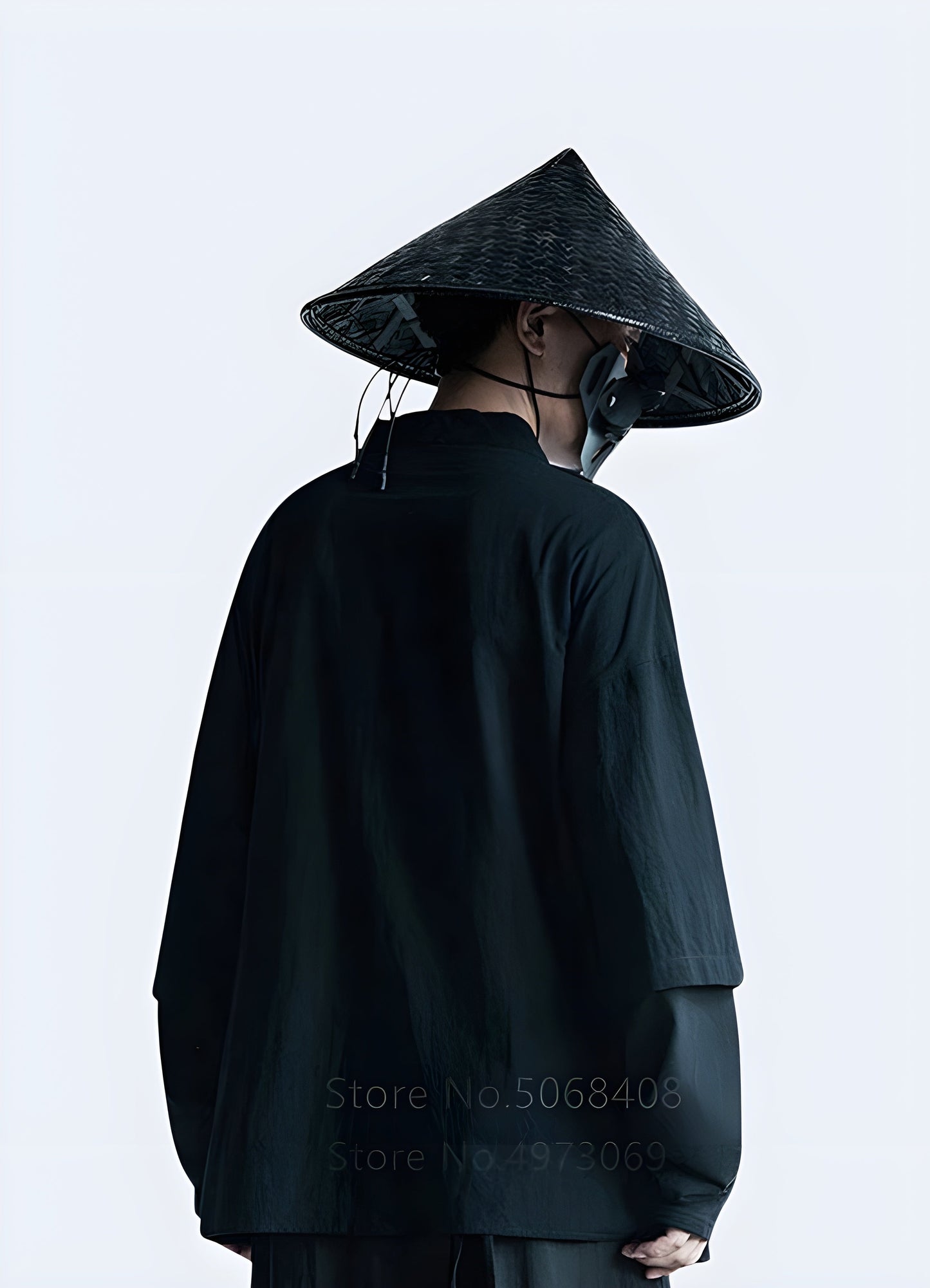 Dramatic black samurai kimono robe.