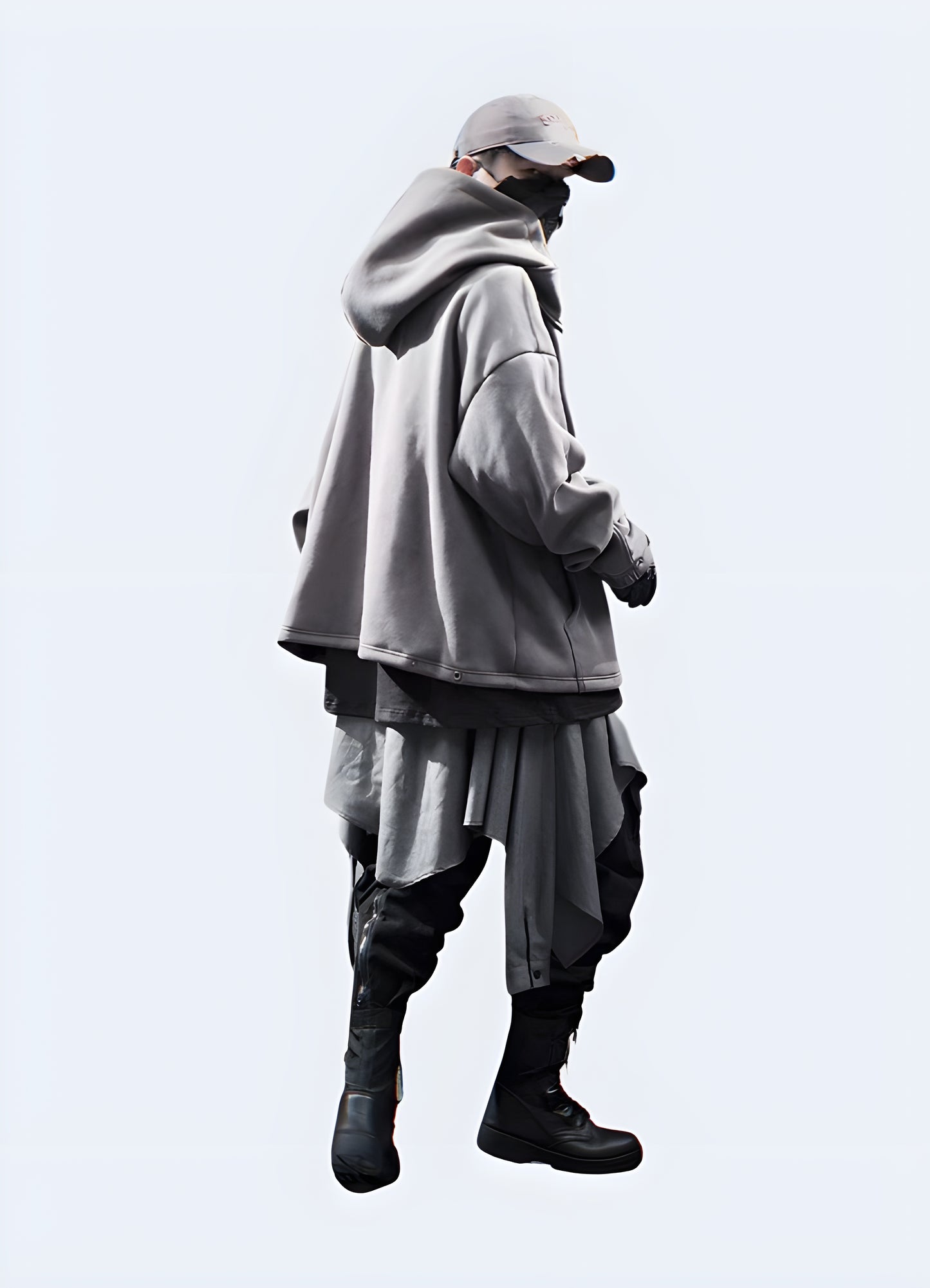 Man wearing functional grey cap back view – Canada. Featuring an adjustable strap and a sleek, minimalist design, perfect for streetwear or casual outdoor activities.