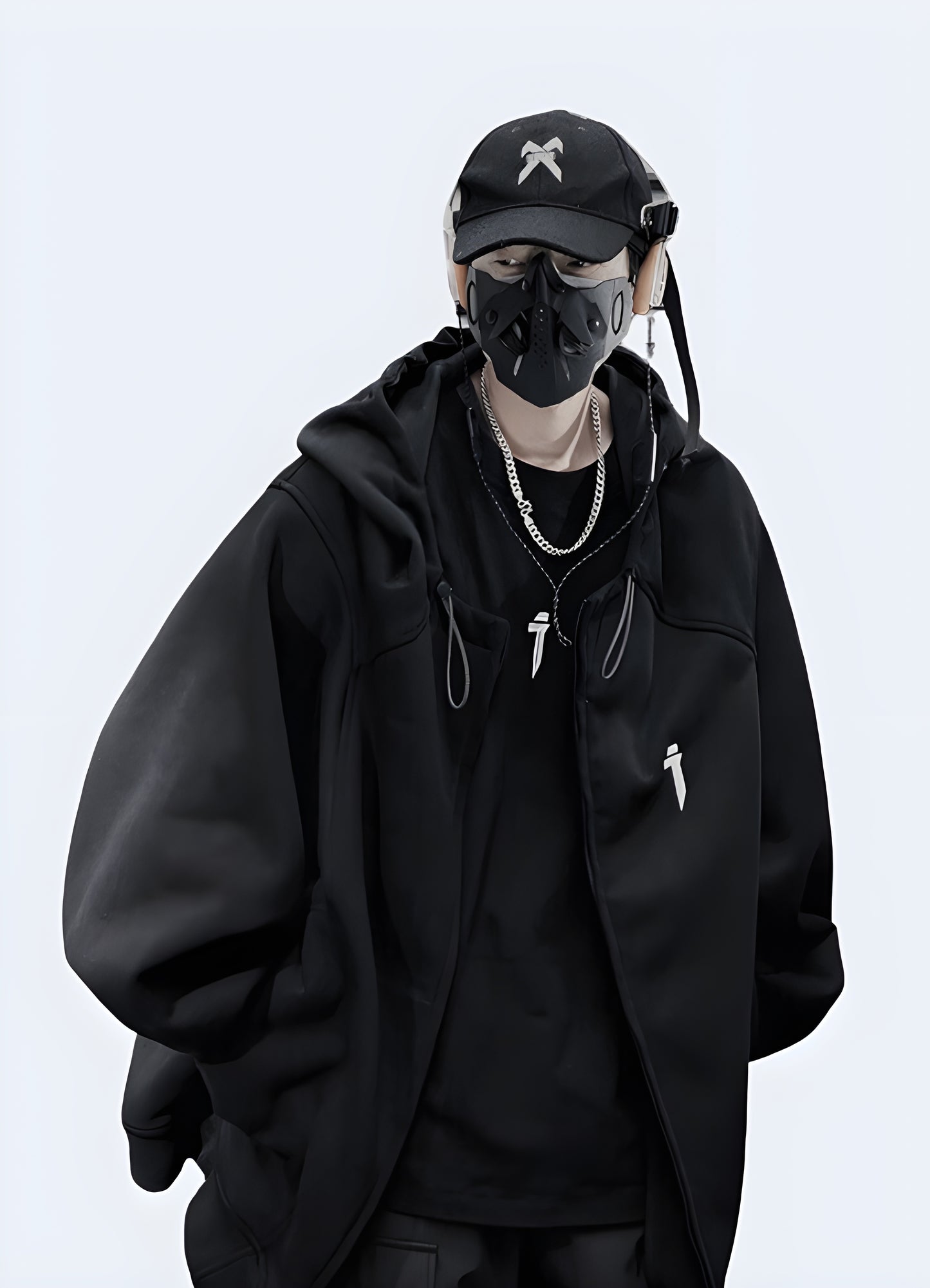Man wearing a streetwear round neck unisex zip-up hoodie, front view, highlighting the comfortable fit and modern style available in Canada.