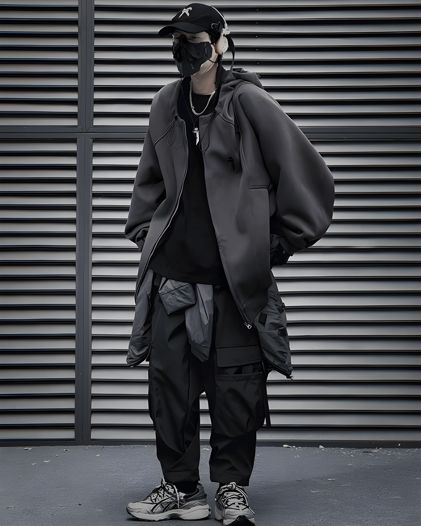 A man in Canada, shown from the side, wearing a unisex streetwear zip-up hoodie with a round neck.