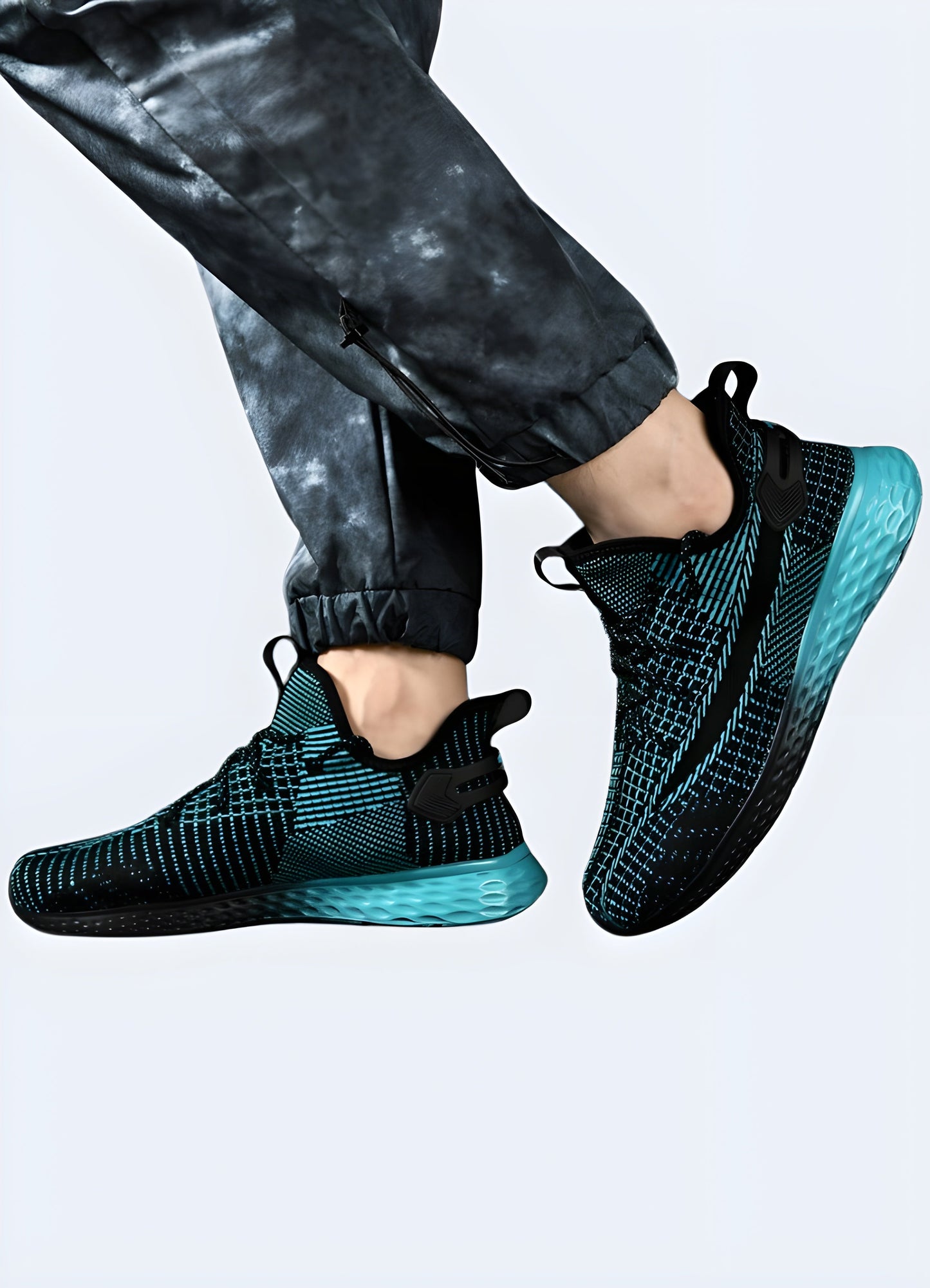 Man wearing cutting-edge techwear running shoes, side view, demonstrating the perfect fit. Model showcased in the Canada.