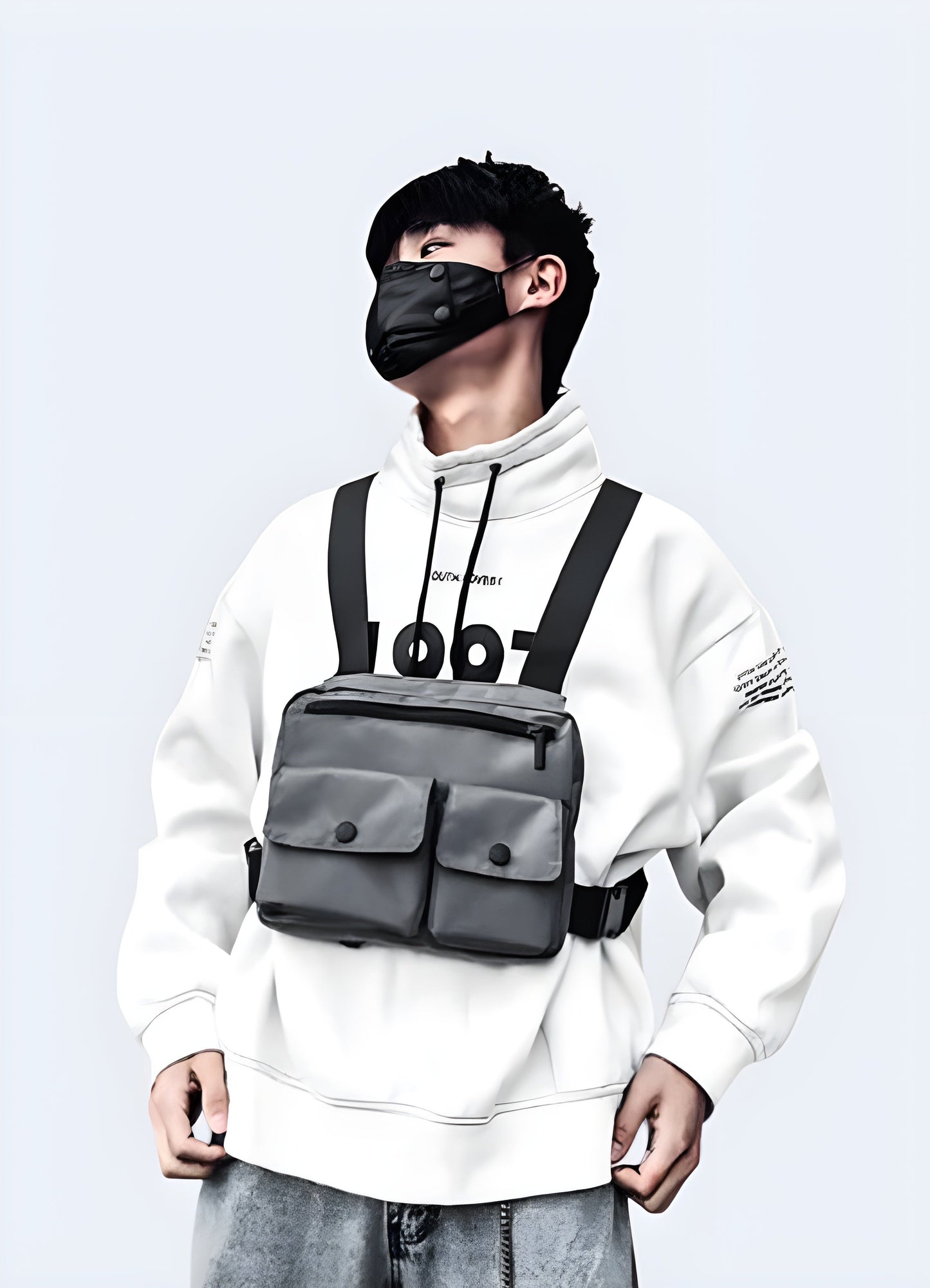 The pouch has a sleek, minimalist design with a compact form, adjustable straps, and a contemporary urban look Canada.