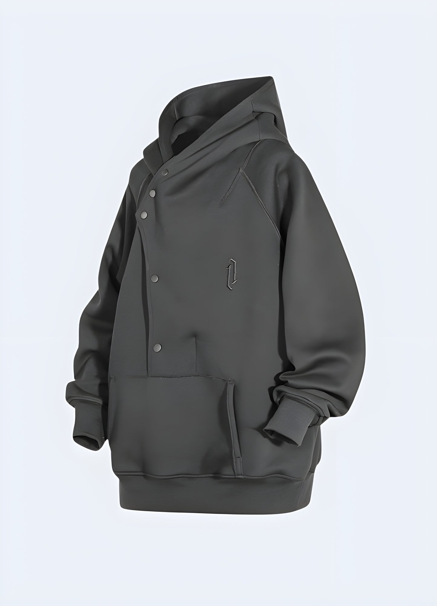 The hoodie features a spacious kangaroo pocket and a drawstring-adjustable hood.