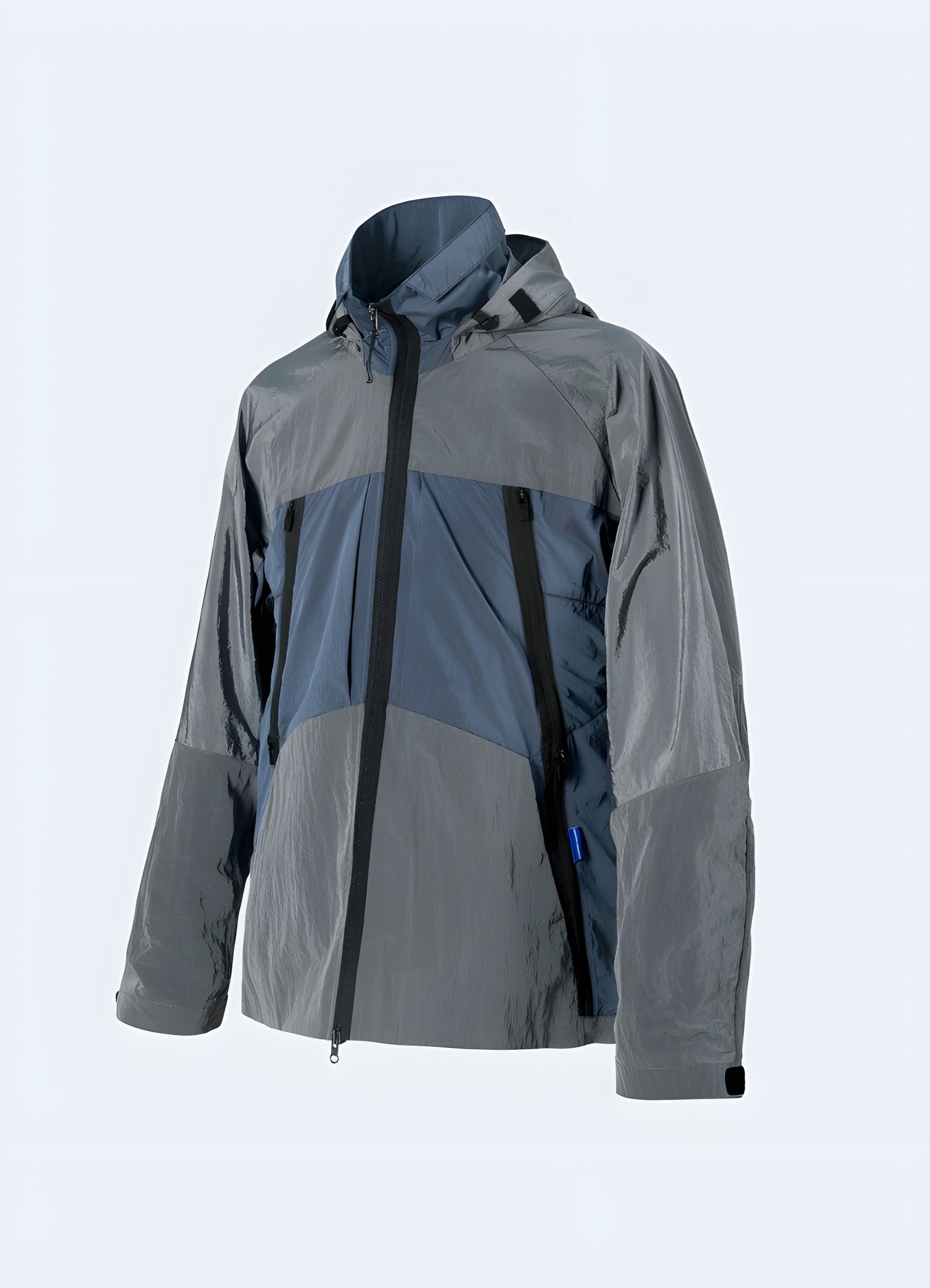 Purple techwear jacket – Front view | Futuristic waterproof jacket with a sleek design, multiple pockets, and a modern cyberpunk aesthetic. Ideal for urban streetwear and techwear lovers in Canada.