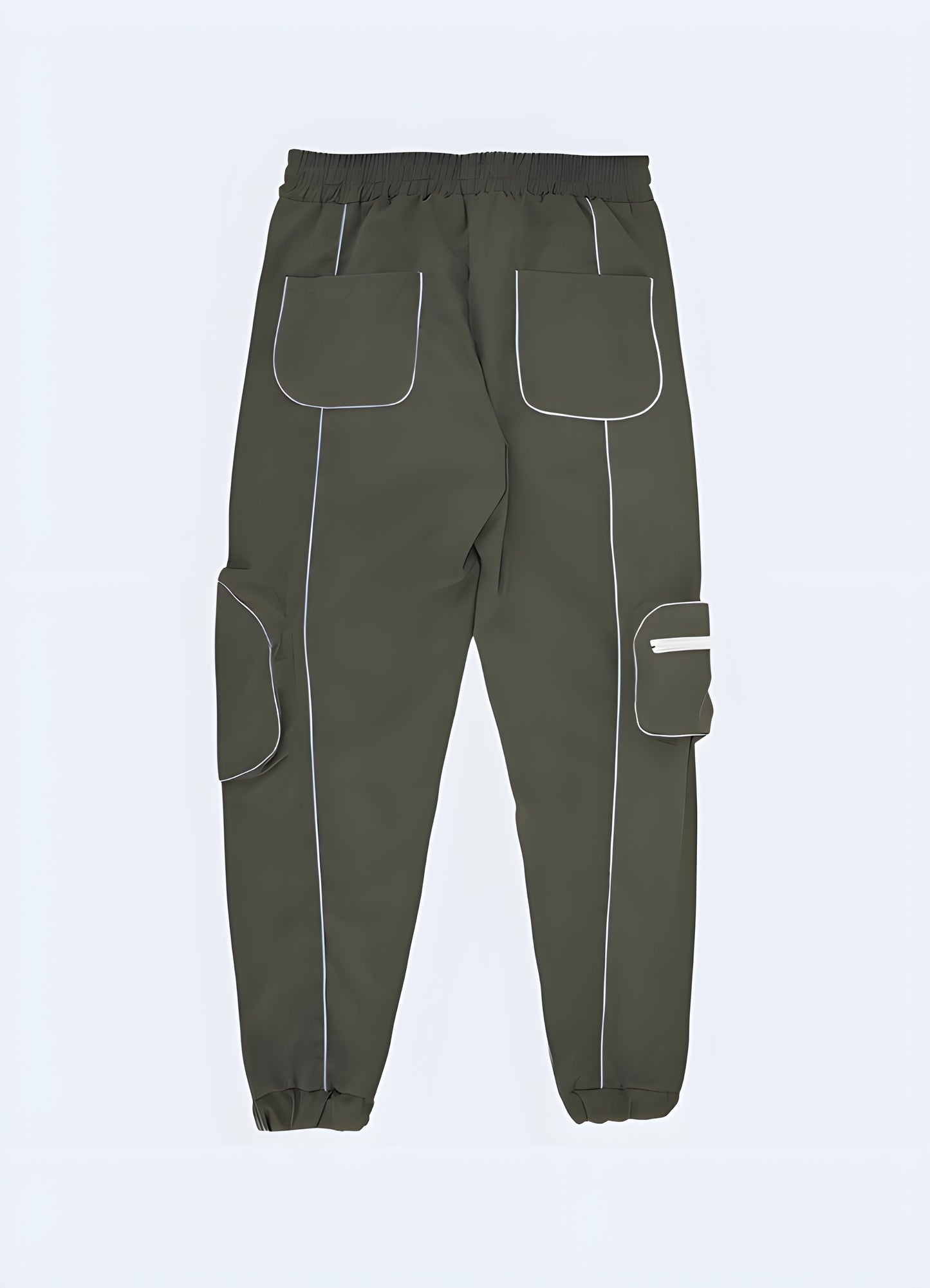 Reflective cargo pants – Back view | Techwear streetwear trousers with reflective details, offering a stylish and functional look for urban fashion – Available in Canada.