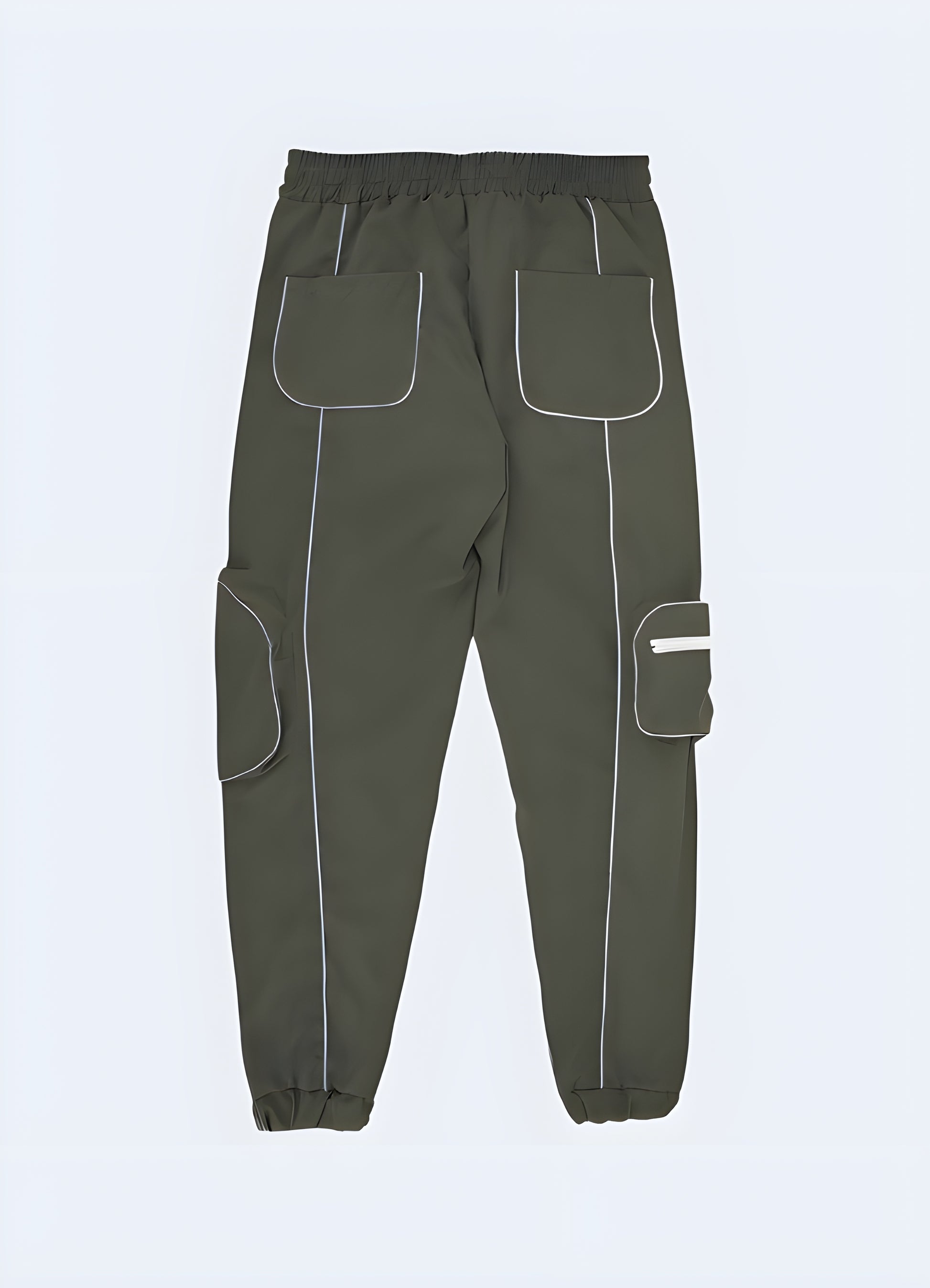 Reflective cargo pants – Back view | Techwear streetwear trousers with reflective details, offering a stylish and functional look for urban fashion – Available in Canada.