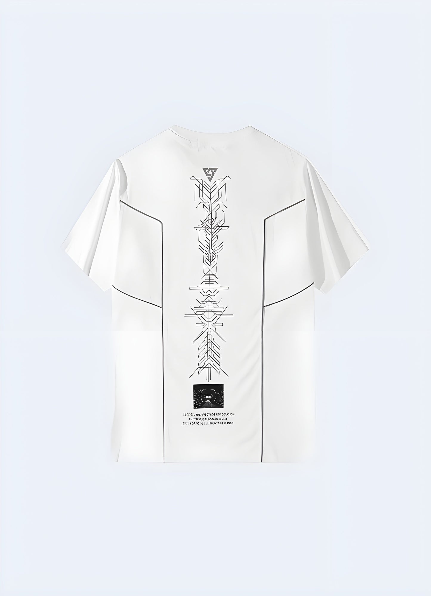 Back view of a white sci-fi shirt highlighting its innovative style and attention to detail, perfect for sci-fi enthusiasts in the Canada.