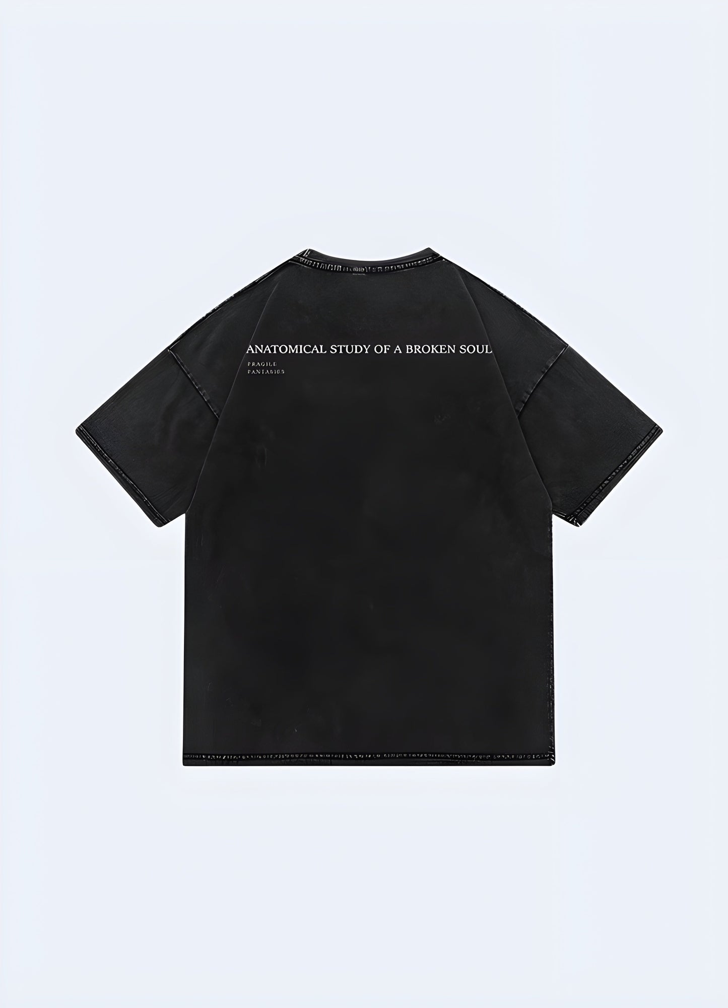 Back view of a skeleton print t-shirt showcasing its unique and striking graphics, ideal for fashion enthusiasts seeking an alternative look in the canada.
