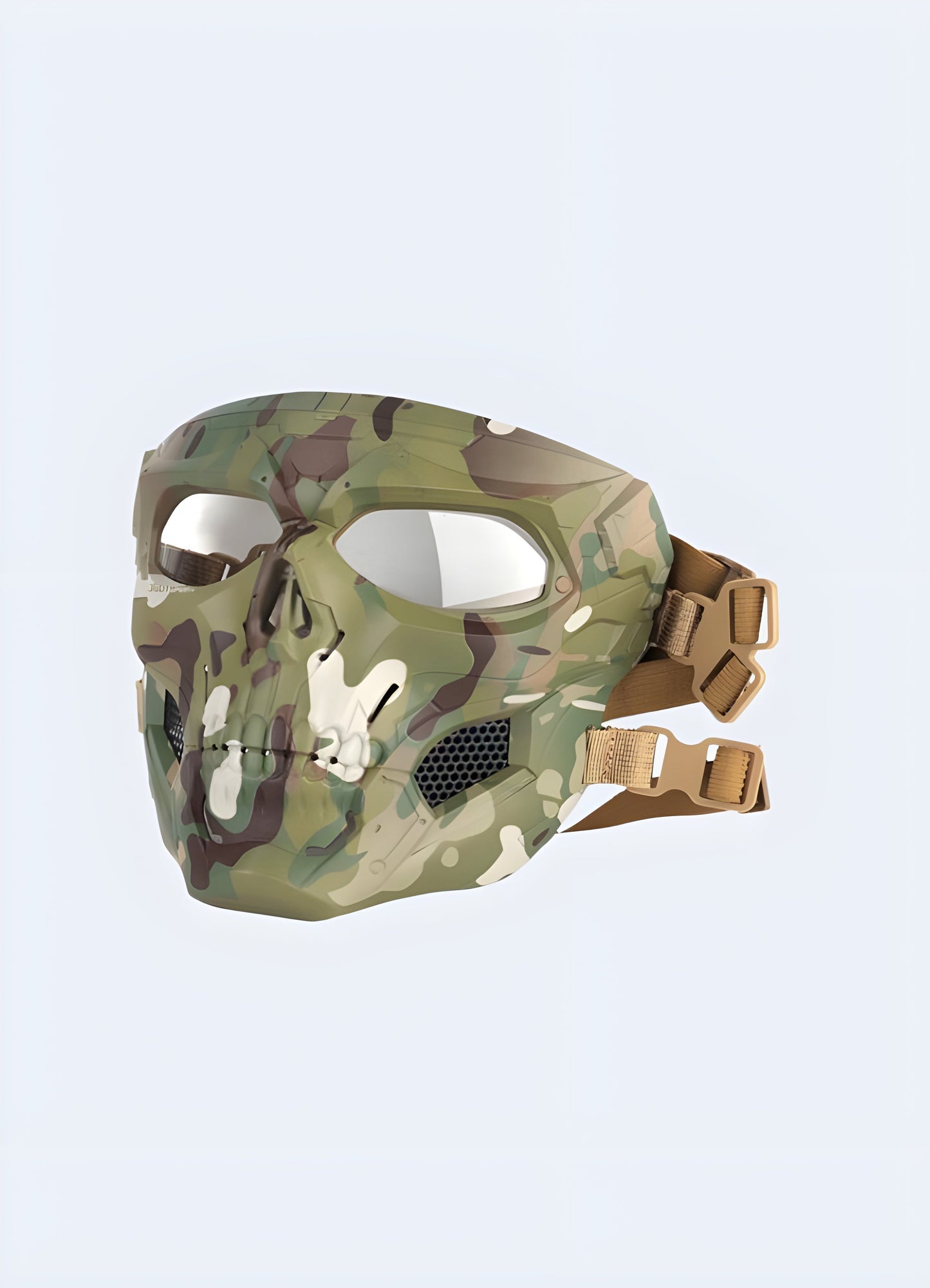 Front side view of Spec Ops jaw protector in green camouflage for tactical use. Offers excellent camouflage and reliable jaw protection Canada.
