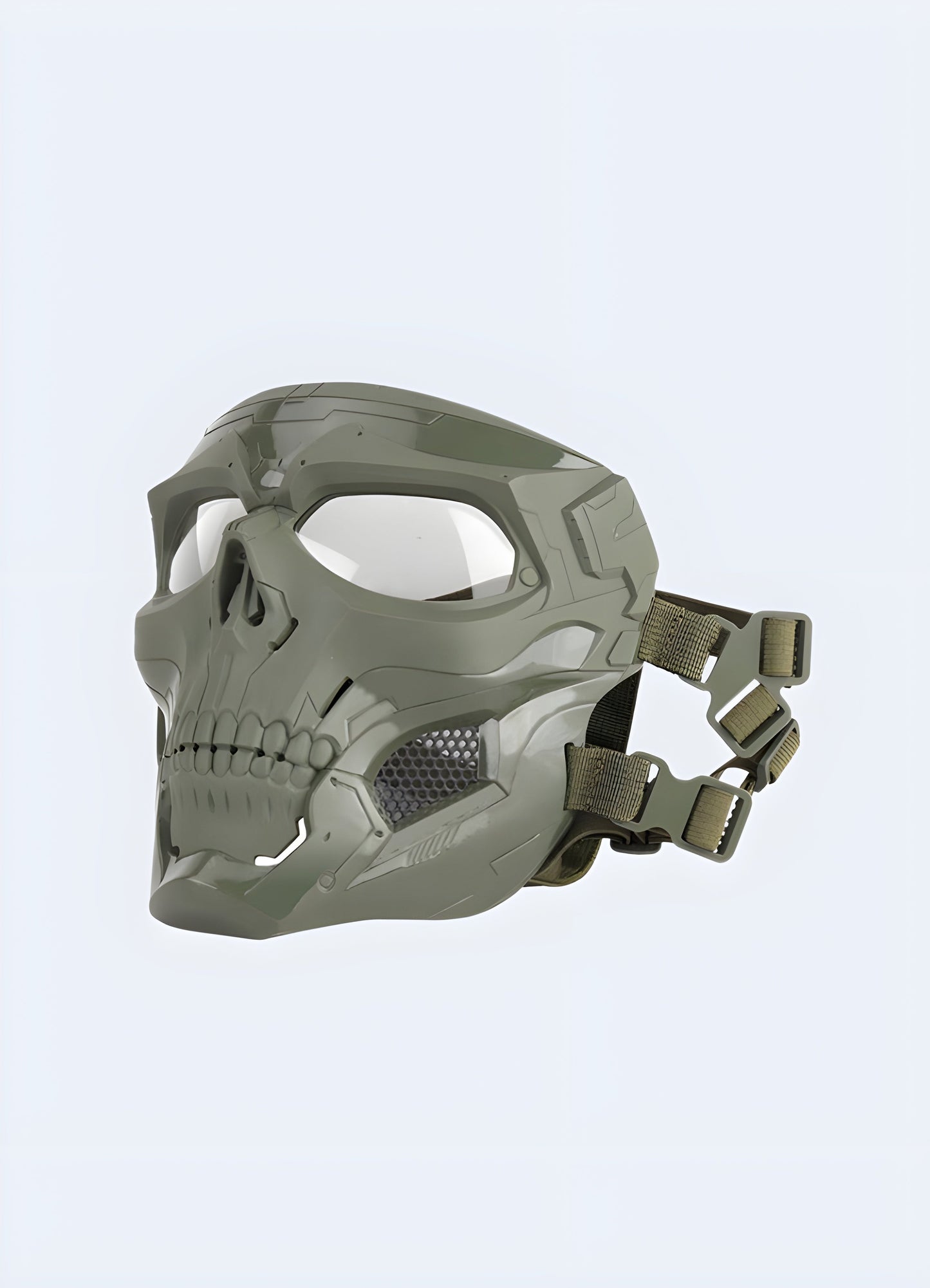 Front side view of Spec Ops jaw protector in green with a robust build. Ideal for outdoor and tactical scenarios Canada.