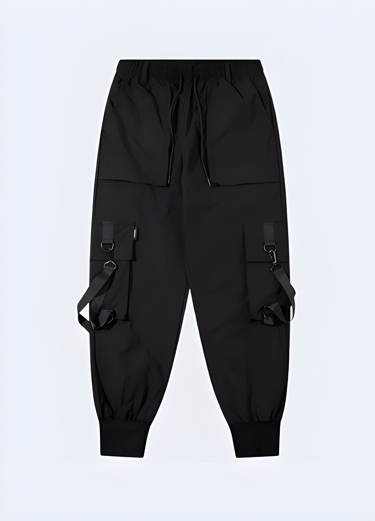 Front view of streetwear cargo pants showcasing a modern silhouette, utility-inspired details, and durable fabric, ideal for fashion-forward individuals in Canadian cities.