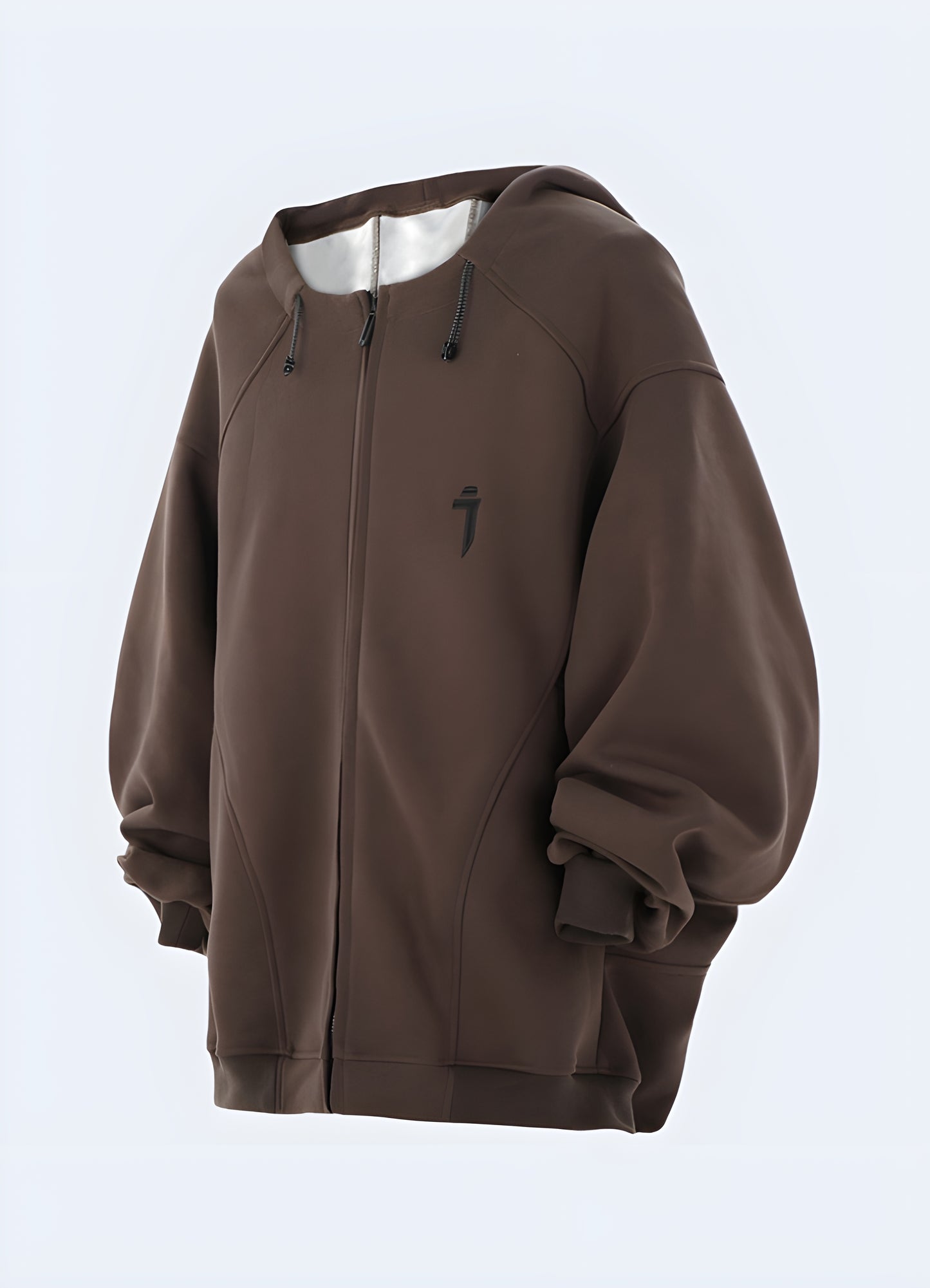Streetwear round neck unisex zip-up hoodies in coffee color, front view, available in Canada, showcasing the stylish and comfortable fit ideal for everyday wear.
