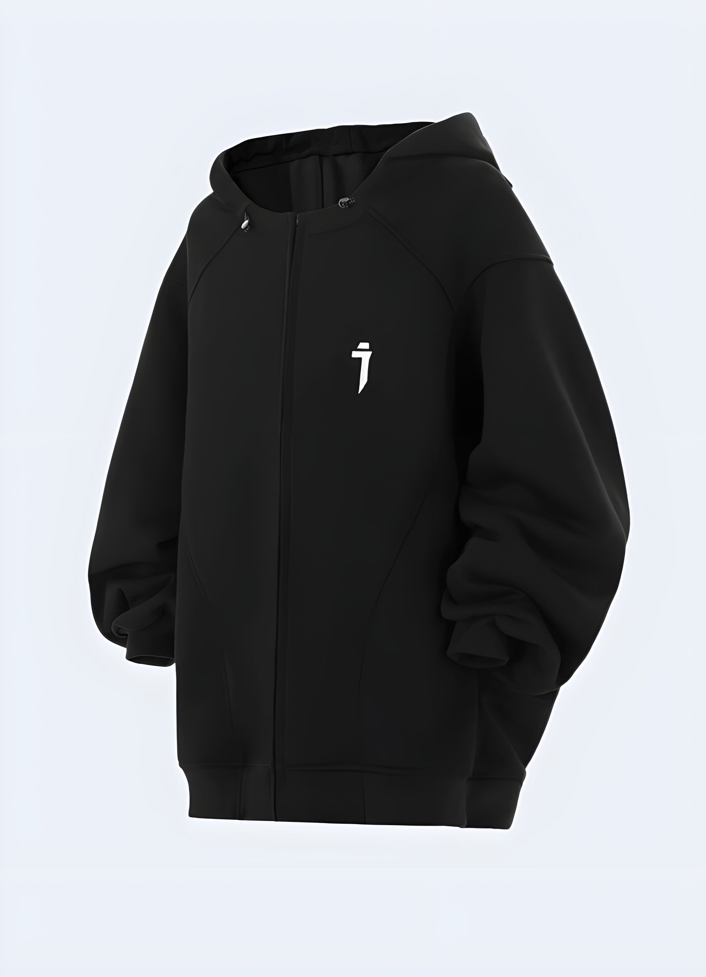 Front view of a streetwear round neck unisex zip-up hoodie in Canada, emphasizing its stylish design and practical features.