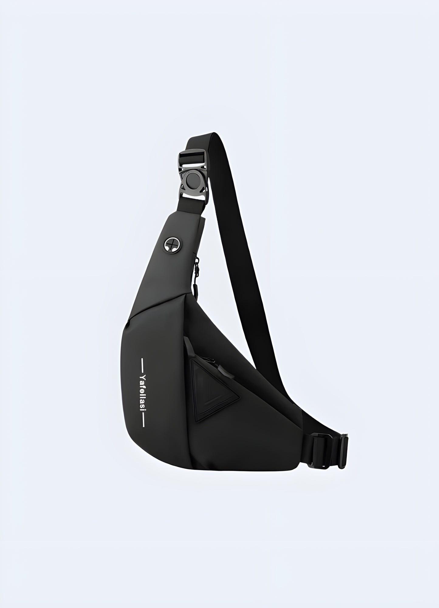 Front view of a tactical crossbody bag, featuring a rugged design with multiple compartments, durable materials, and an adjustable strap Canada.