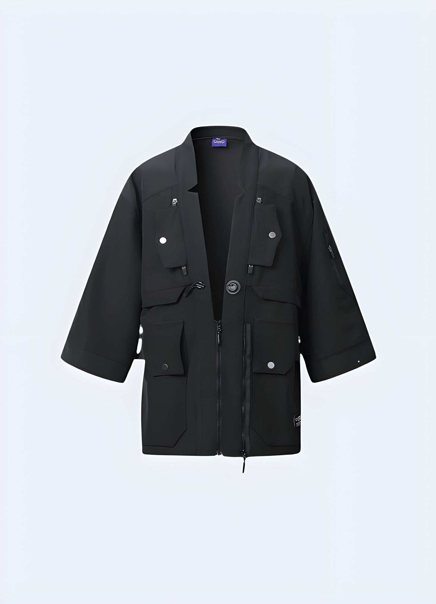 Front view of a tactical kimono, highlighting the fusion of traditional design and technical materials, suitable for the canada urban fashion enthusiast looking for a functional and stylish piece.