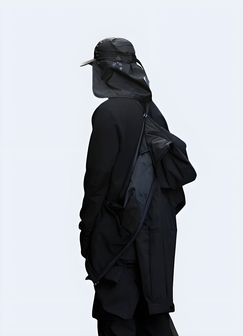 Back view of a tactical softshell jacket with multiple pockets, highlighting its practical storage options and streamlined silhouette, ideal for active Canada consumers.