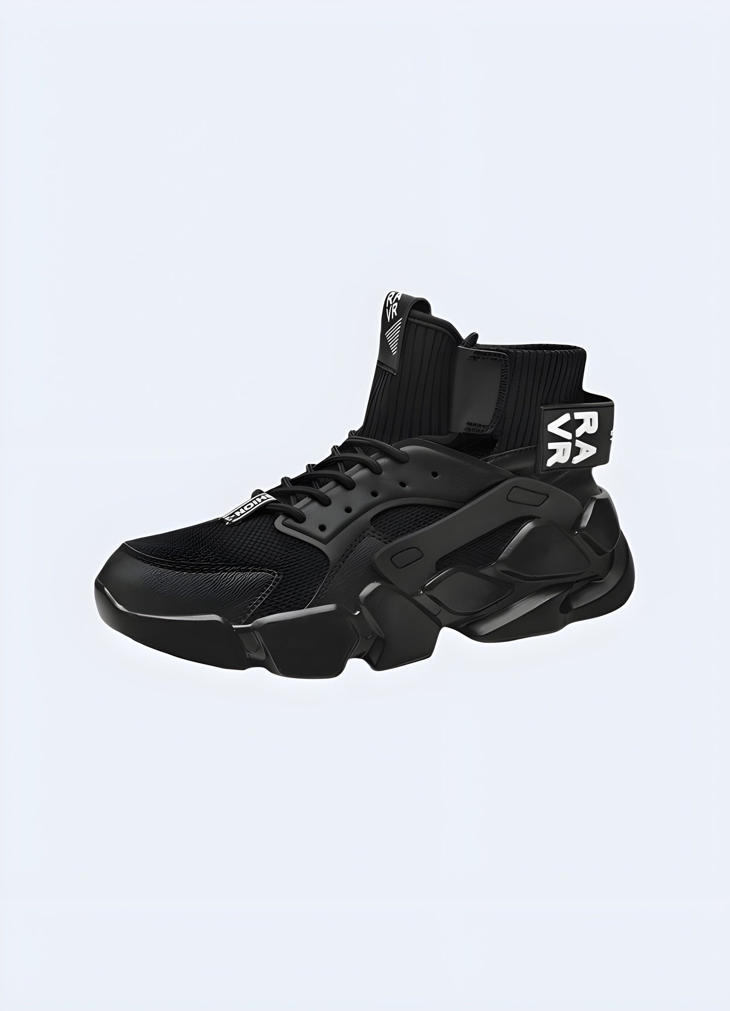 Sleek technical sneakers in black and white with futuristic design, perfect for urban exploration in the Canada
