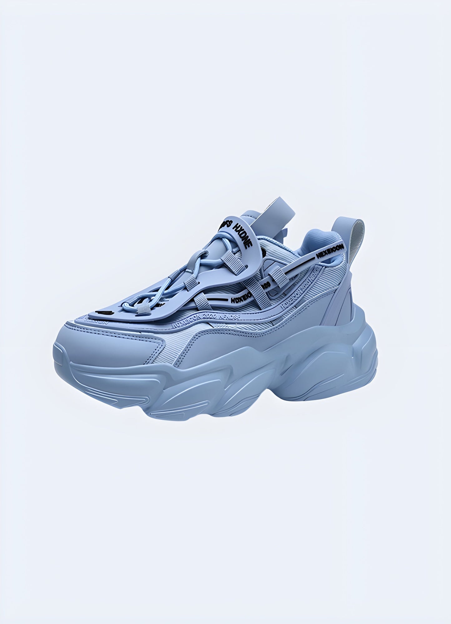 Blue techwear chunky sneakers side view in Canada, featuring their bold color and urban-inspired style for a trendy look.