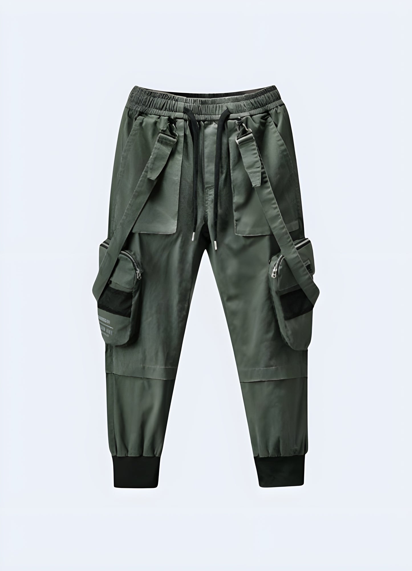 Front view of cutting-edge techwear cropped pants, displaying their innovative design and attention to detail, ideal for style-conscious shoppers in Canada.