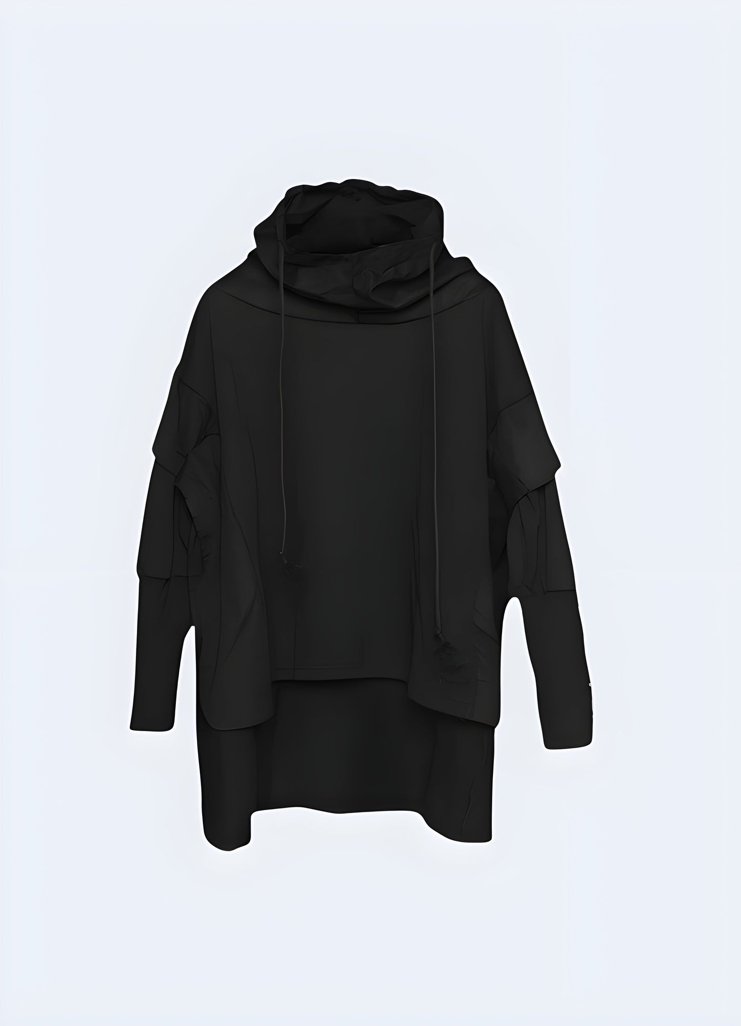 Front view of a trendsetting techwear dark hoodie, ideal for those seeking a bold and functional look in the Canada.
